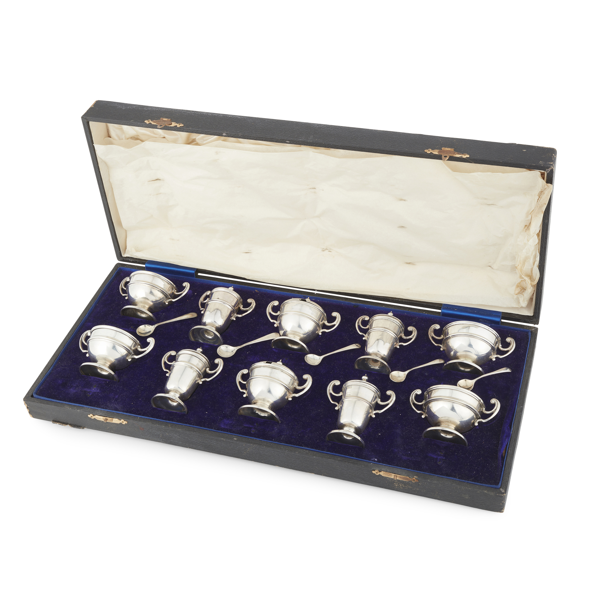 A CASED GEORGE V TEN-PIECE CRUET SET
