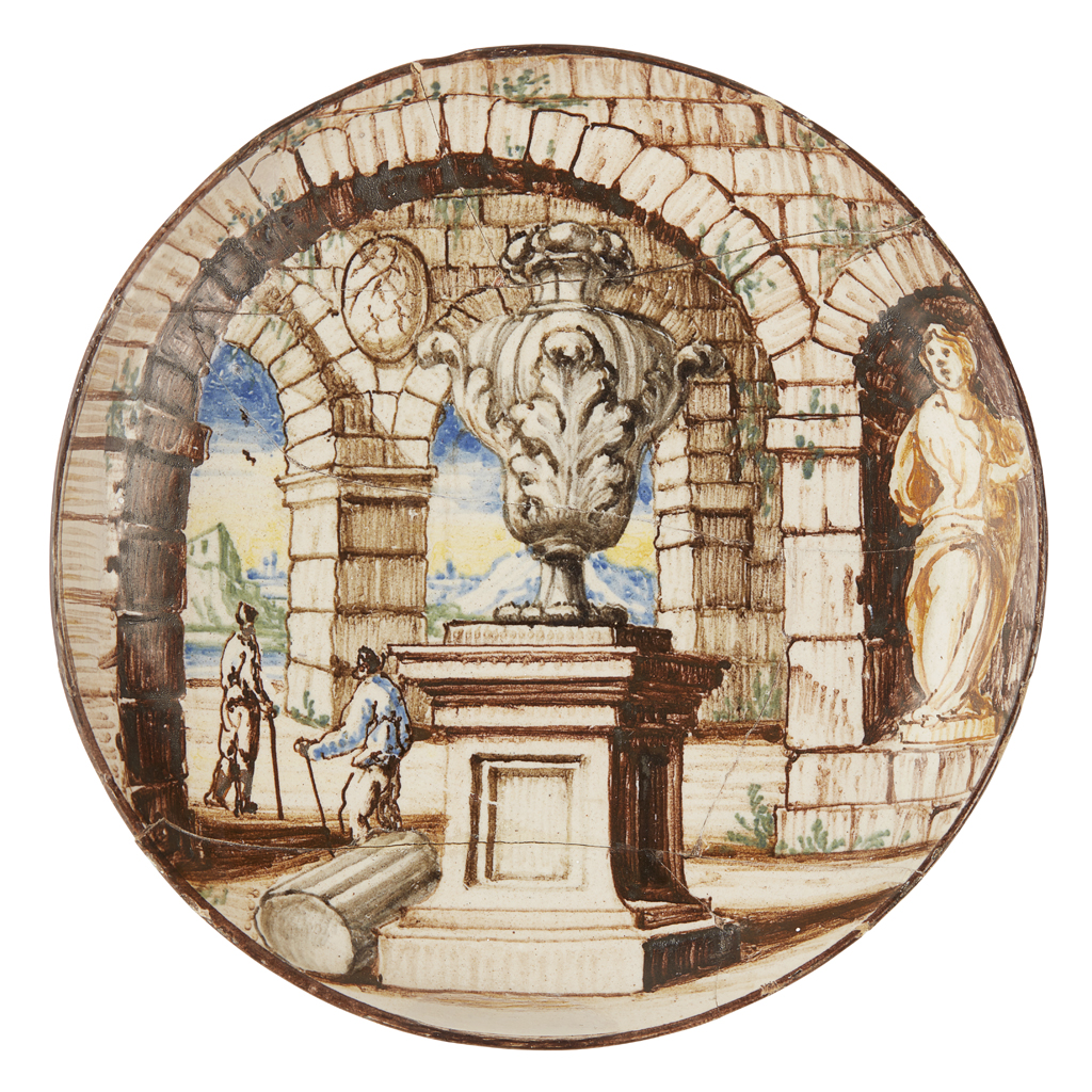 SMALL ITALIAN POLYCHROME MAIOLICA PLATE, WORKSHOP OF CARLO GIUSEPPE RAMPINI, PAVIA