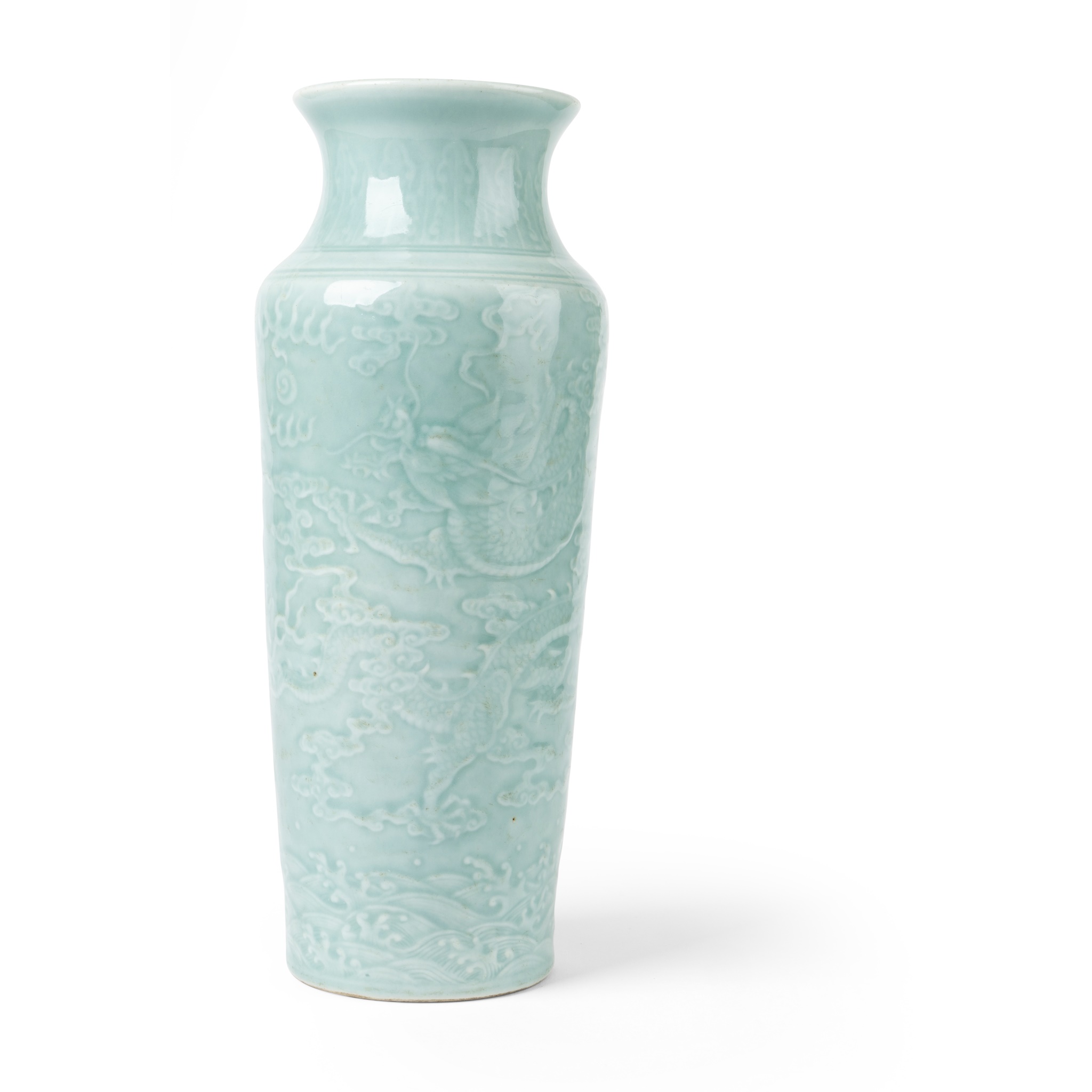 CARVED CELADON-GLAZED ‘DRAGON’ SLEEVE VASE