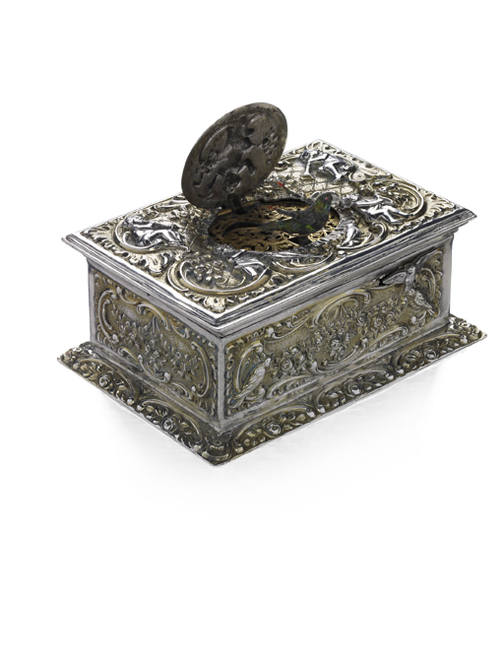 A late 19th/early 20th century musical bird table box