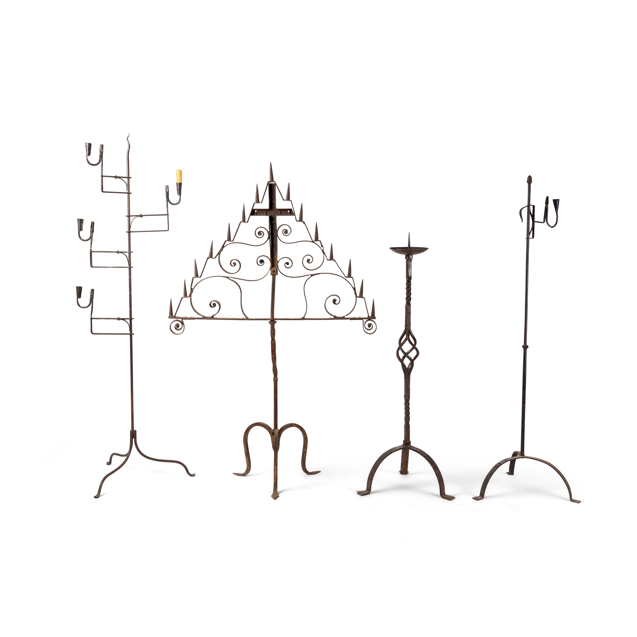 AN ADJUSTABLE WROUGHT IRON CANDLE STAND