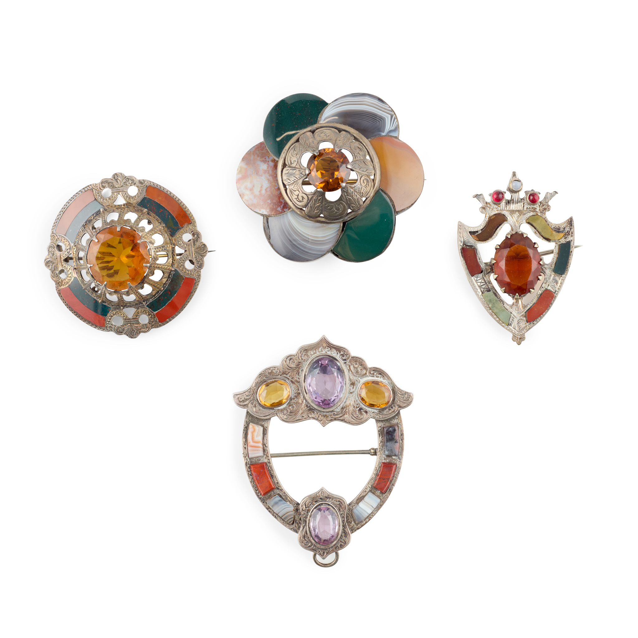 A COLLECTION OF SCOTTISH HARDSTONE BROOCHES