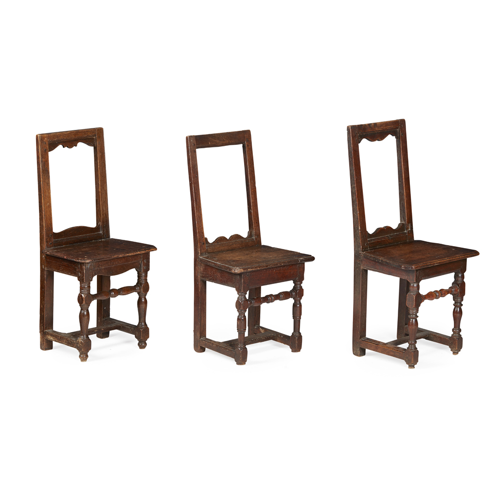 THREE SMALL OAK BACK STOOLS, PROBABLY SCOTTISH