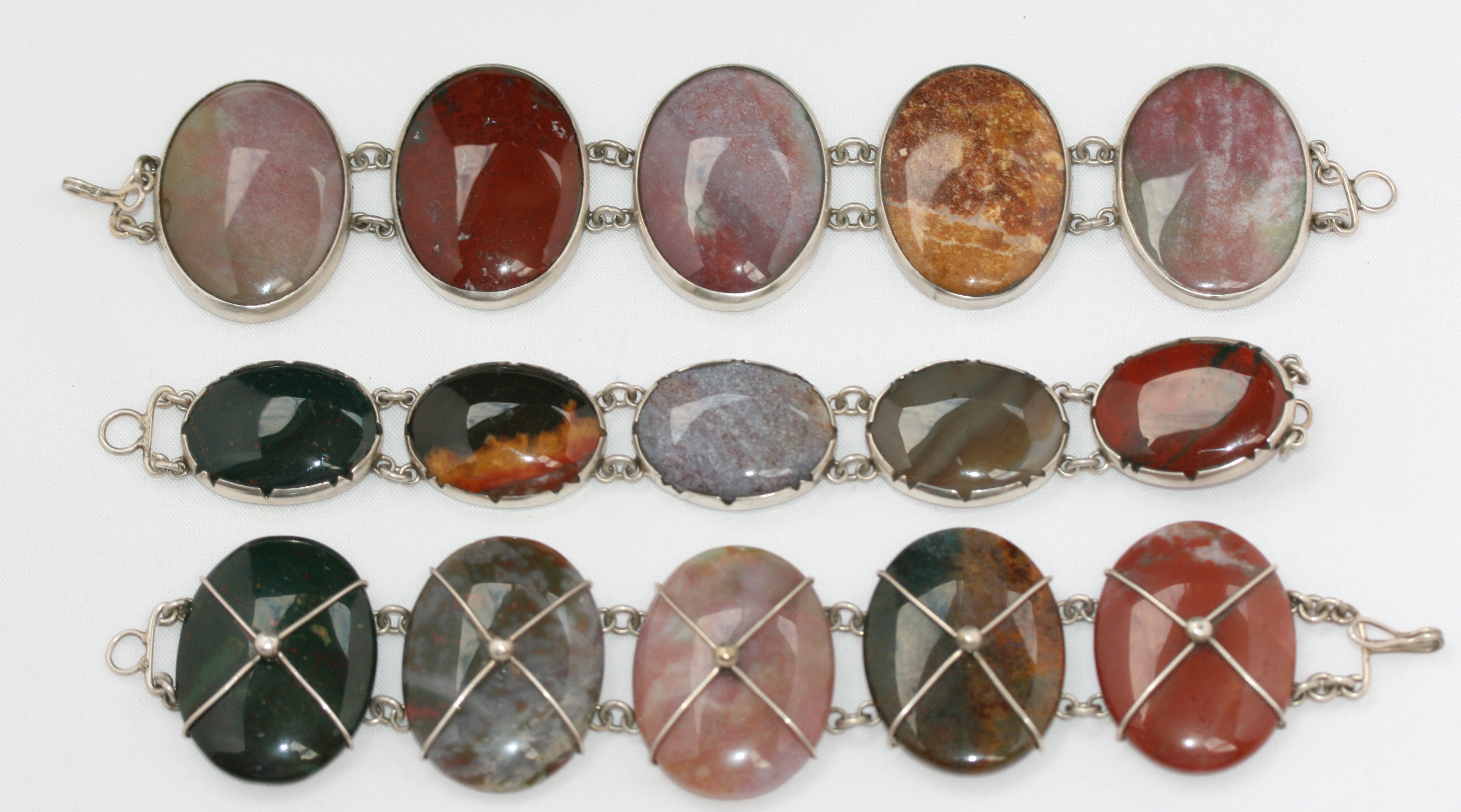 Three silver mounted bracelets