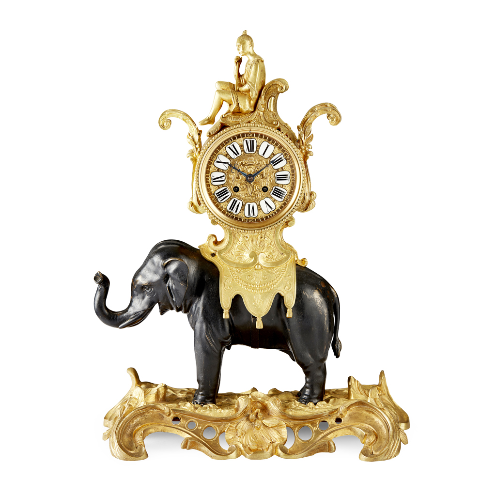 LARGE FRENCH PATINATED AND GILT BRONZE MANTEL CLOCK, JAPY FRERES, PARIS