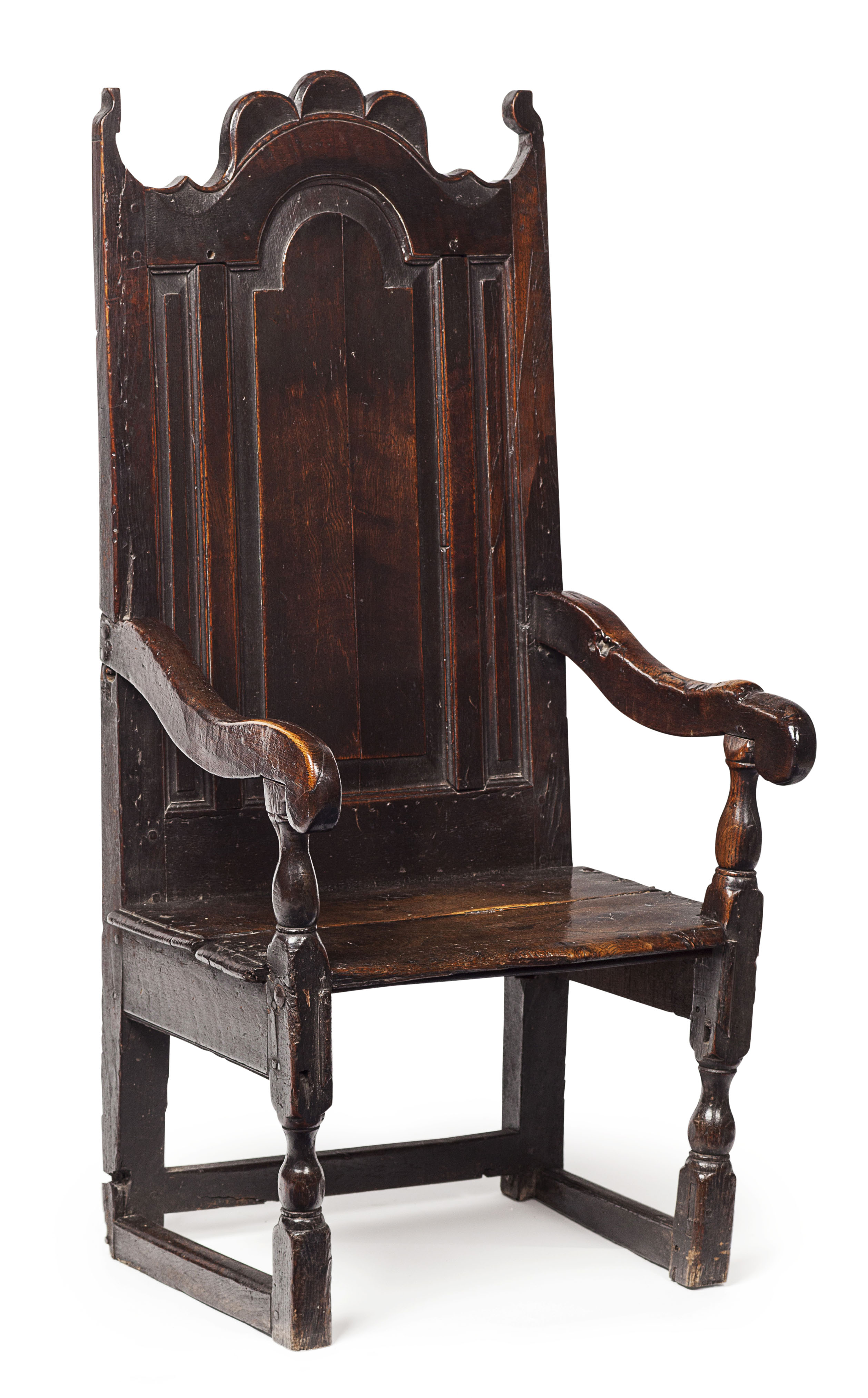 CHARLES I CARVED OAK PANEL CHAIR