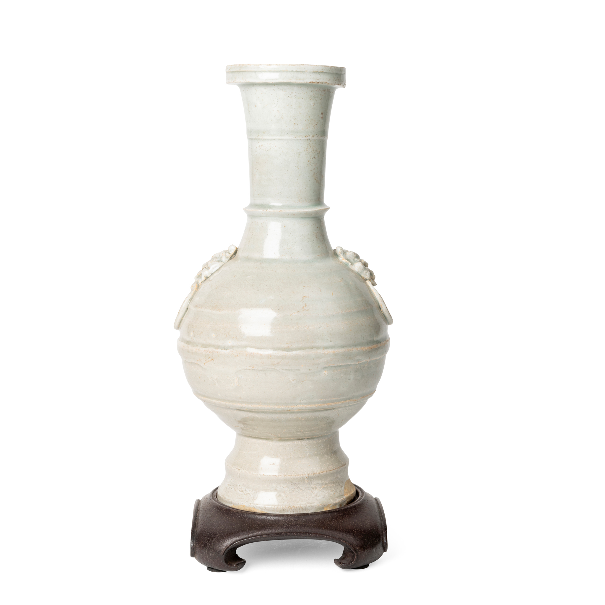 QINGBAI TAOTIE-MASK HANDLED RIBBED VASE
