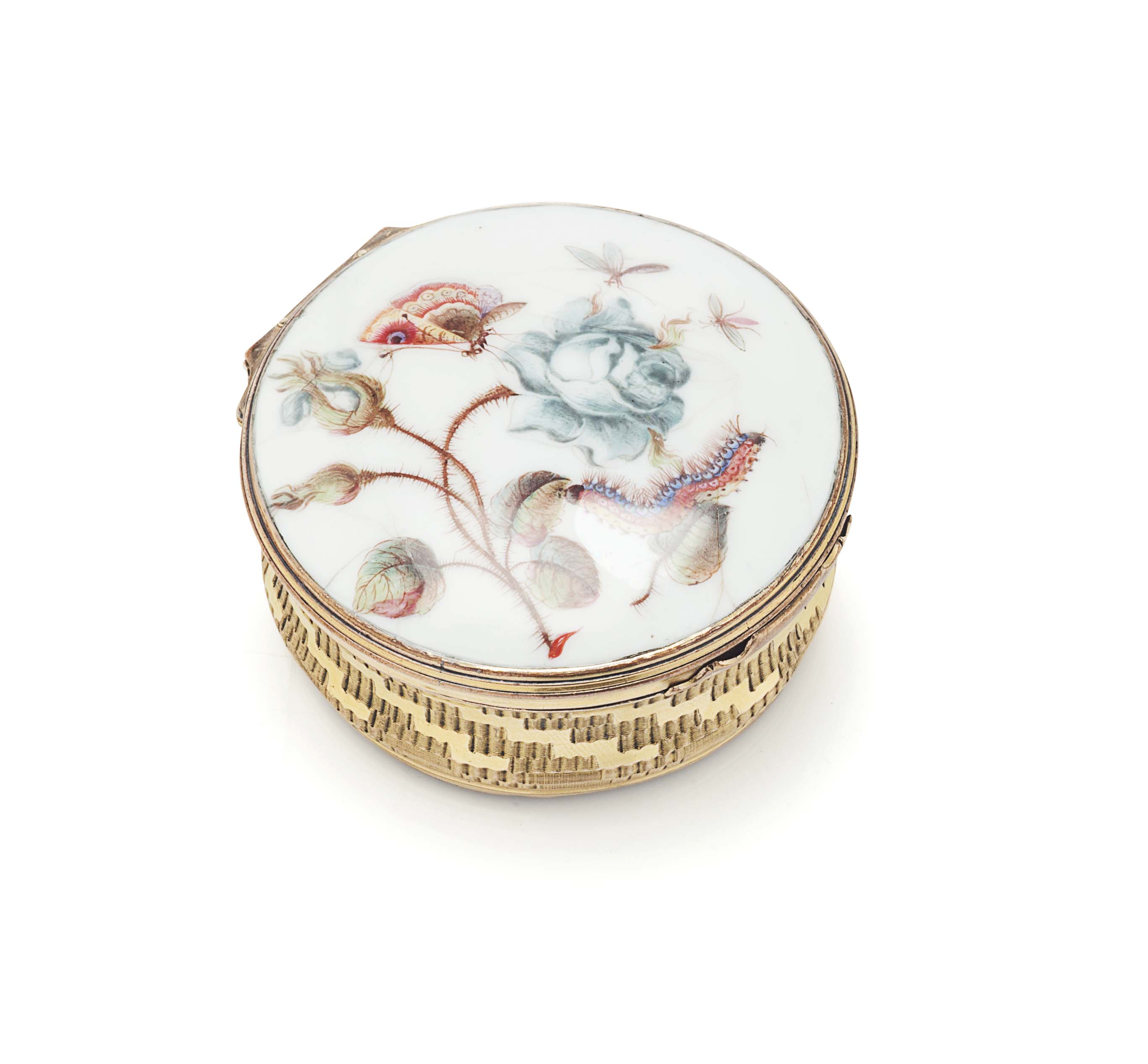 A fine French ormolu, porcelain and tortoiseshell hidden portrait snuff box