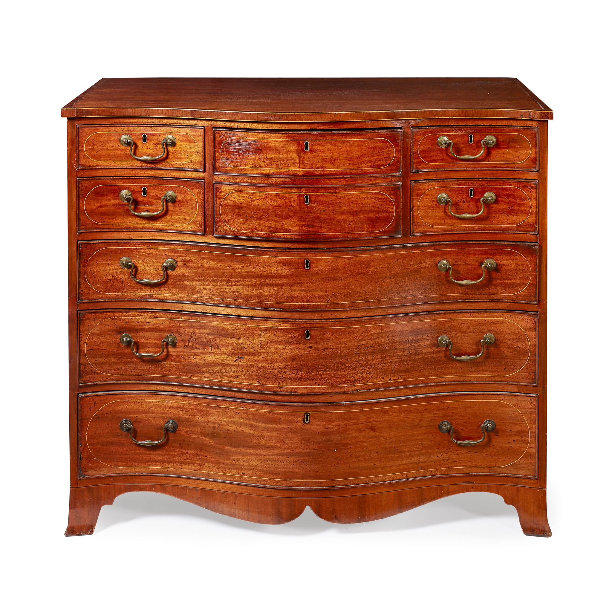 GEORGE III MAHOGANY SERPENTINE SECRETAIRE CHEST OF DRAWERS