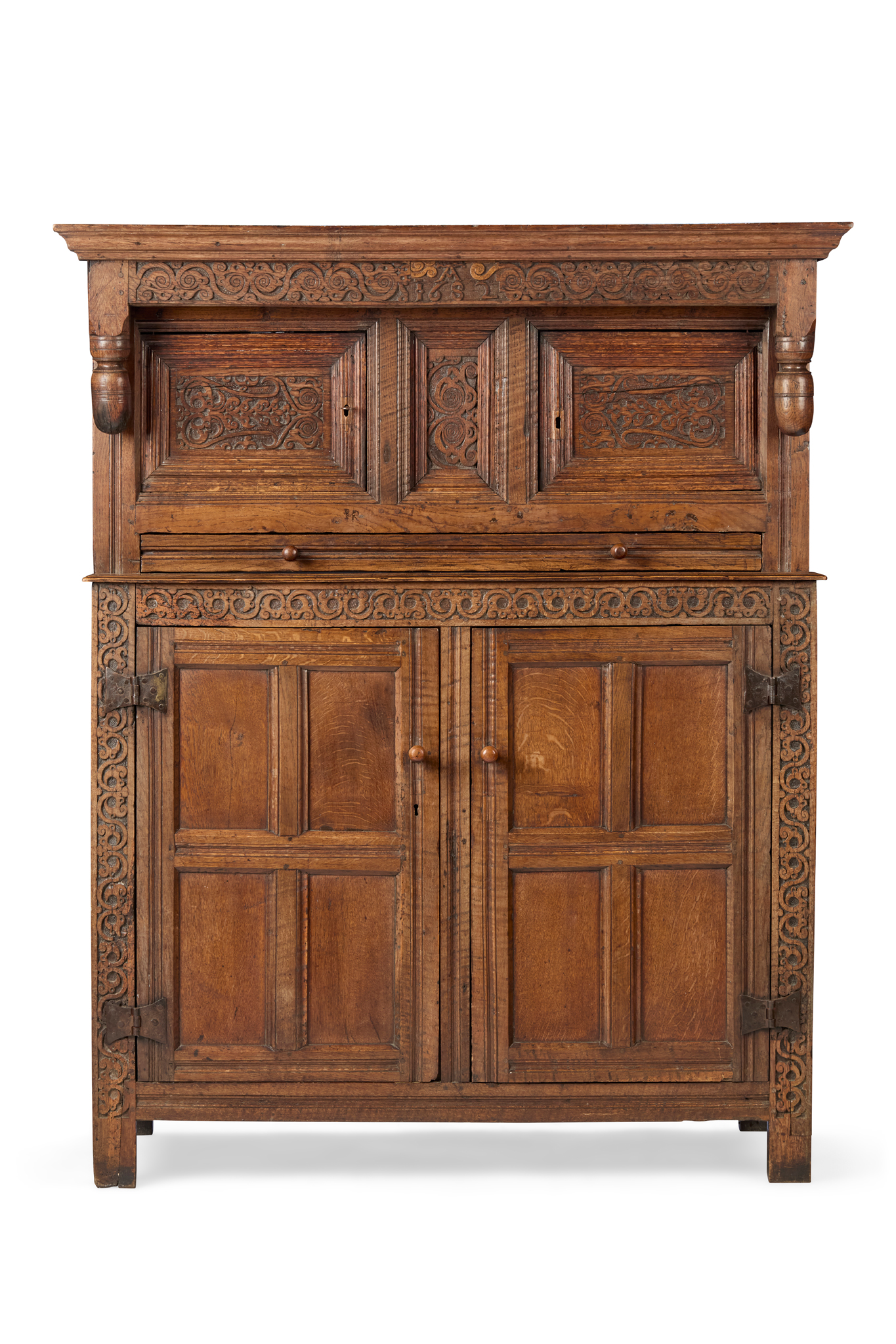 CHARLES II OAK LIVERY CUPBOARD, DATED 1682