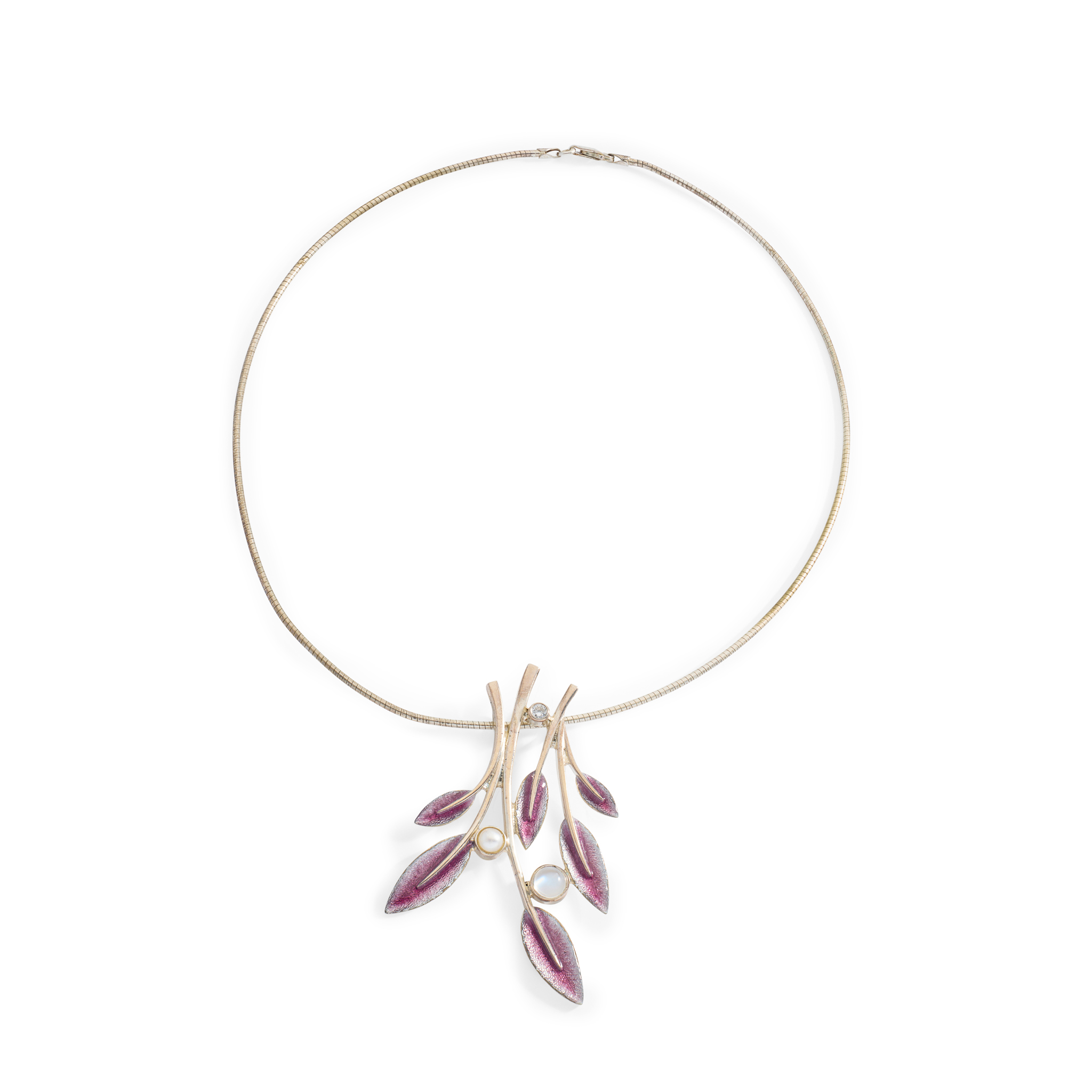 Sheila Fleet: A silver enamel and gem-set necklace