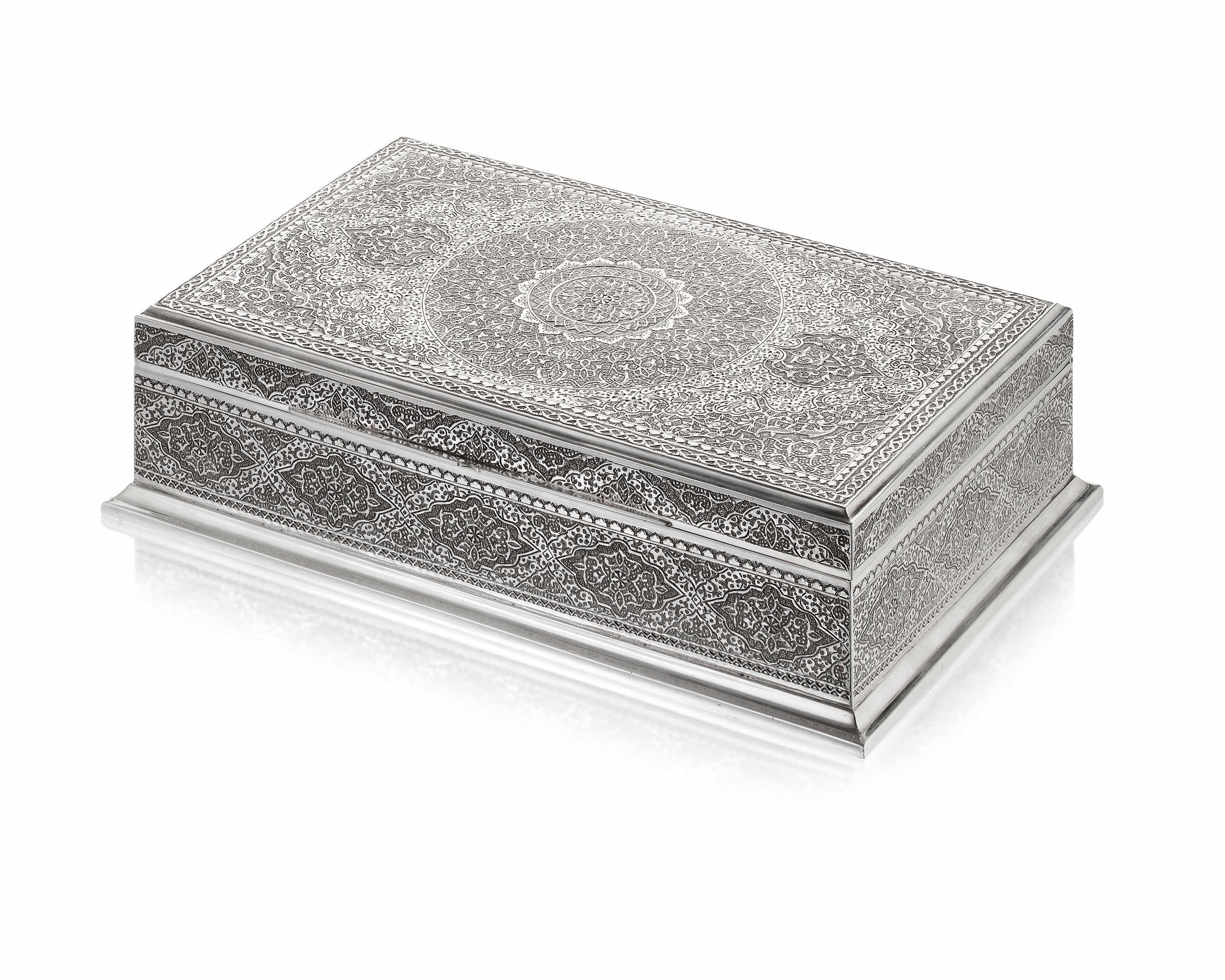 A 20th century Iranian silver table cigar box