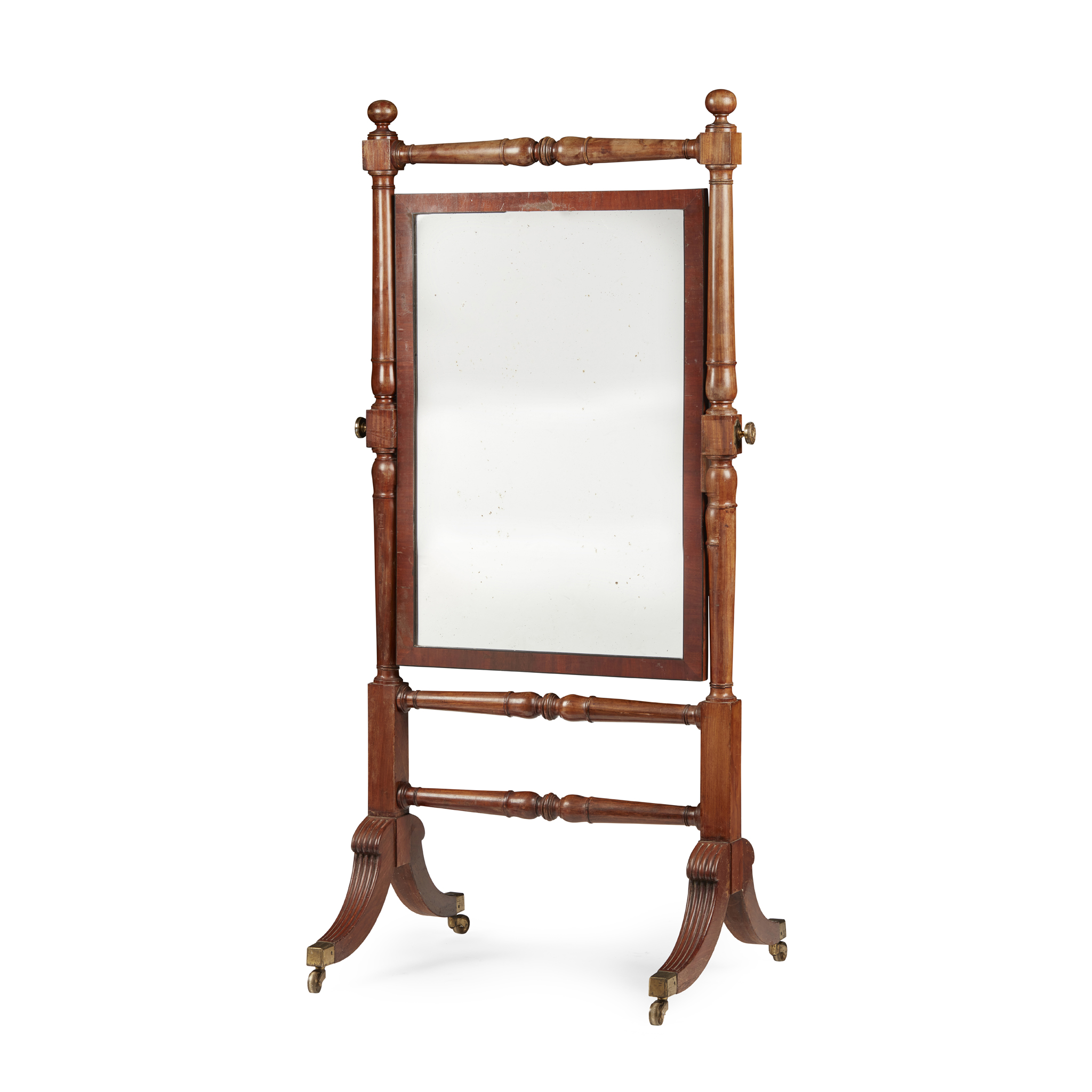 REGENCY MAHOGANY AND EBONY CHEVAL MIRROR