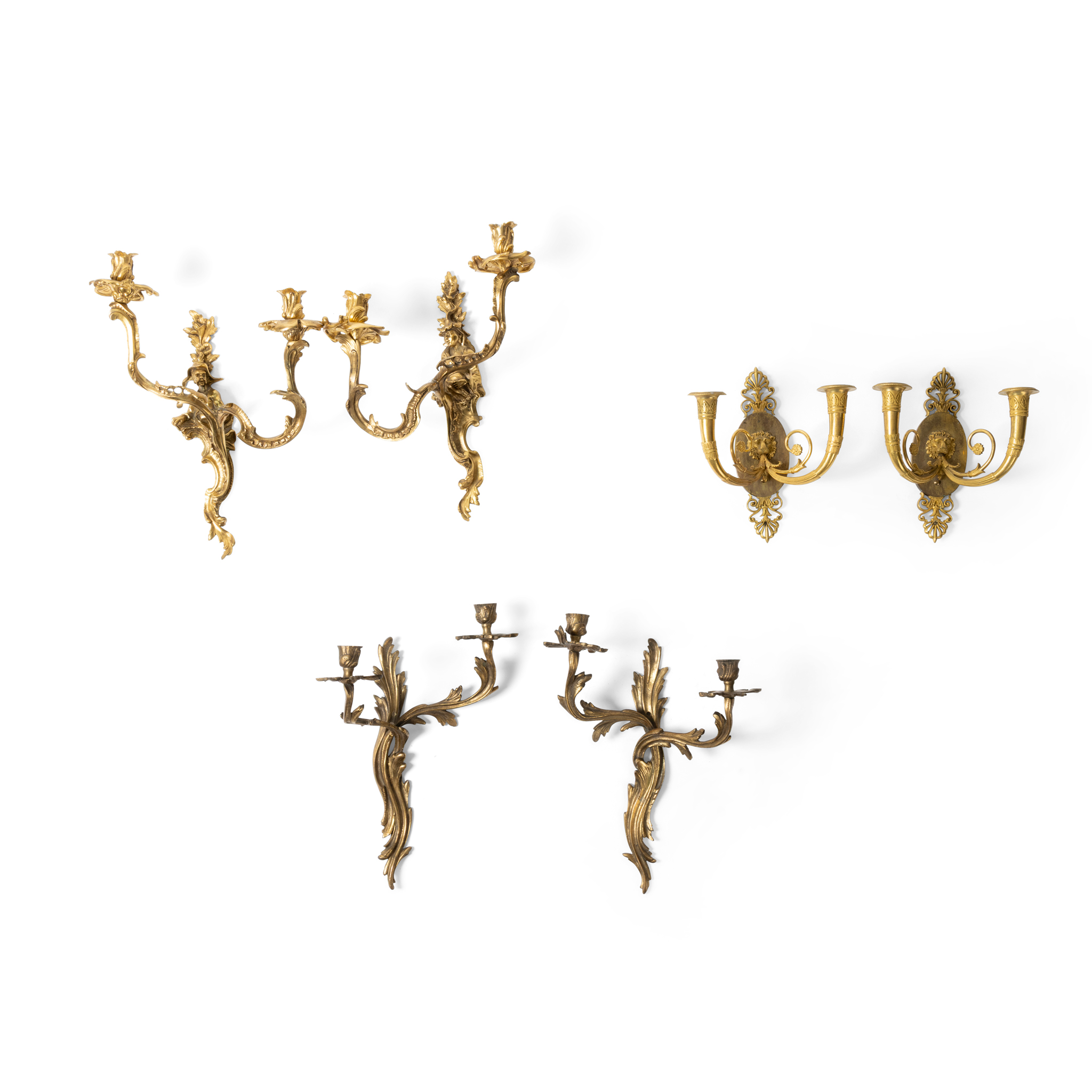 A PAIR OF FRENCH TWO BRANCH WALL LIGHTS