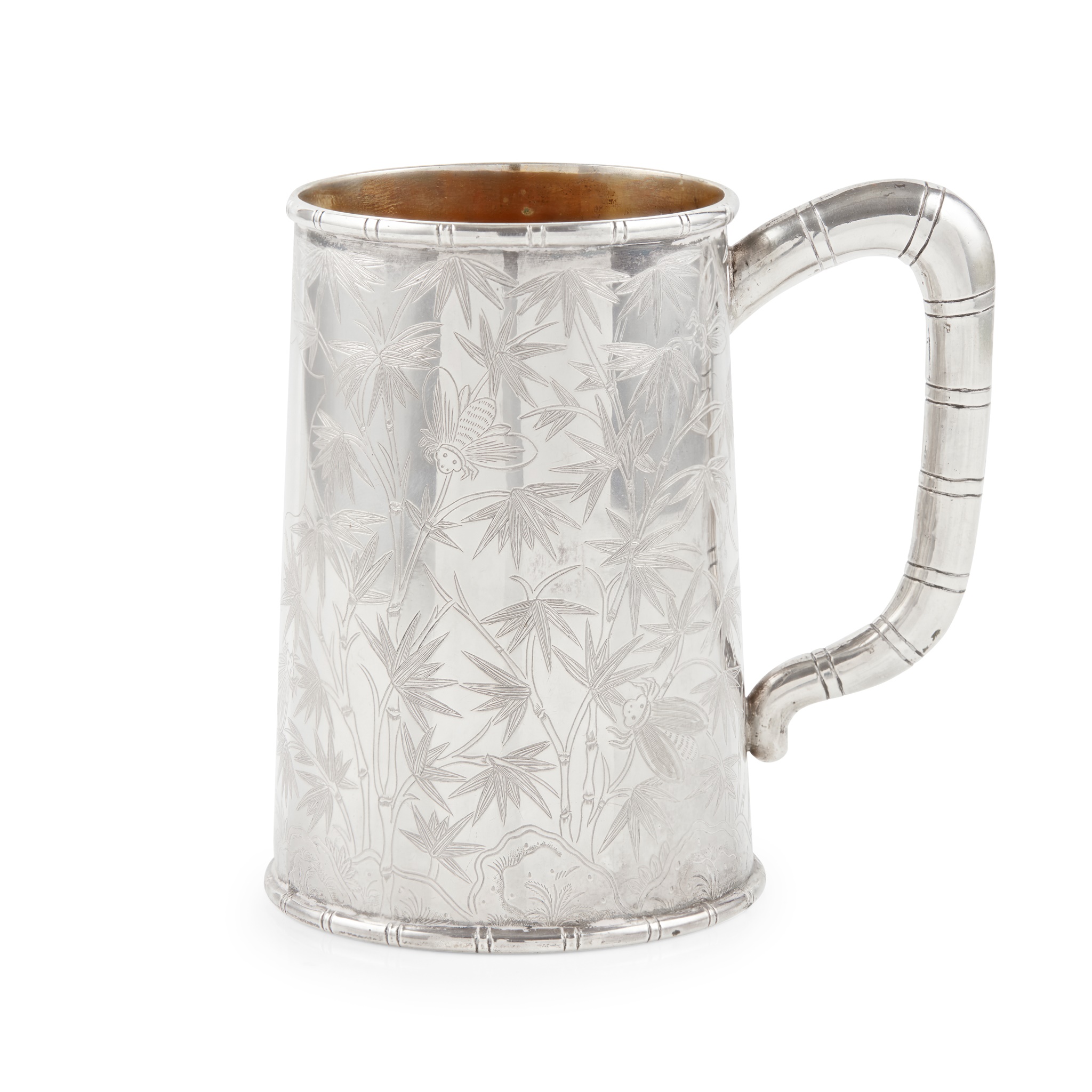 CHINESE EXPORT SILVER 'BAMBOO' TANKARD