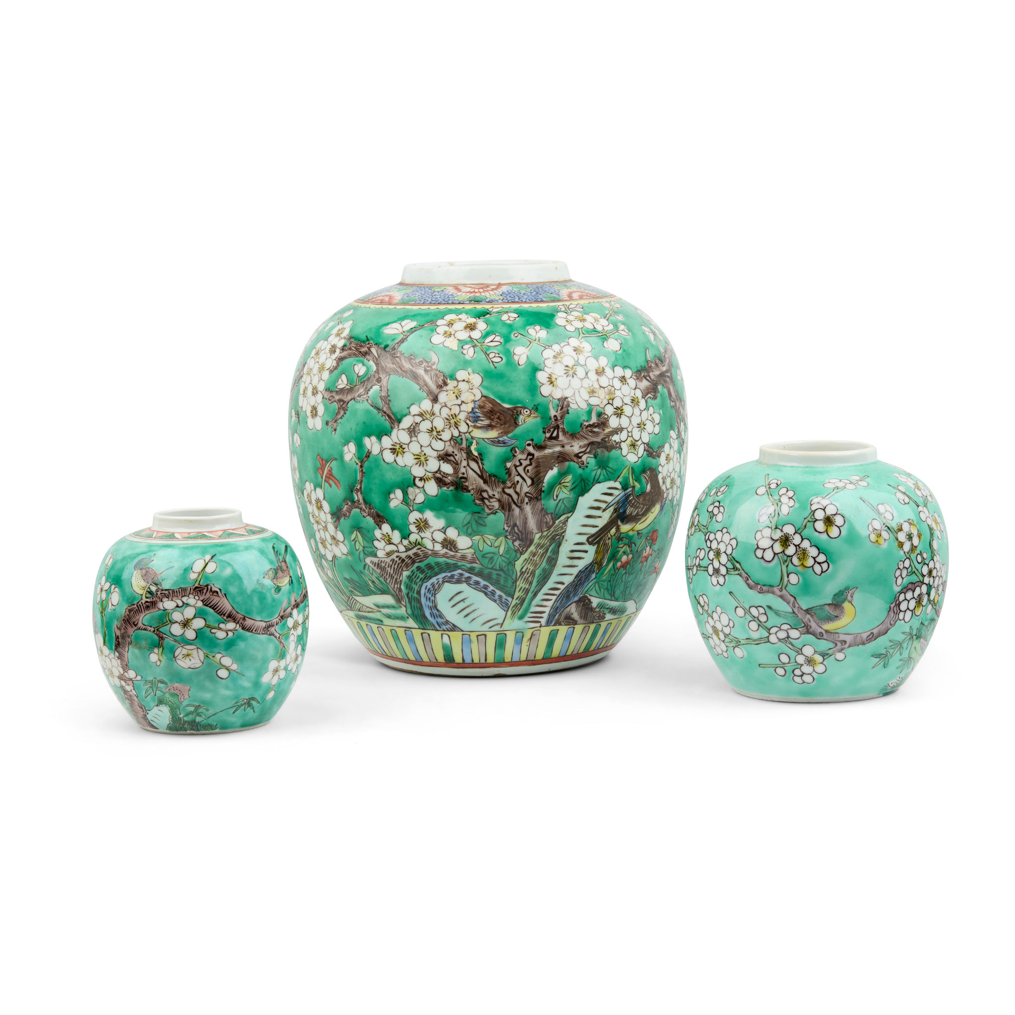 GROUP OF THREE FAMILLE VERTE GINGER JARS