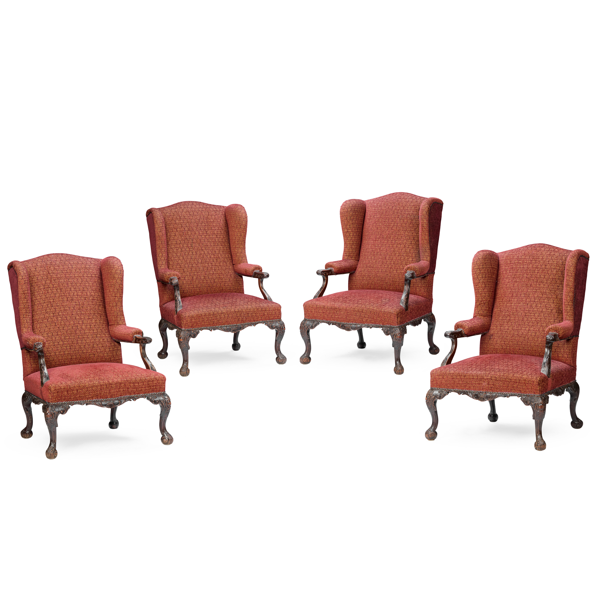 SET OF FOUR GEORGIAN STYLE MAHOGANY WING ARMCHAIRS
