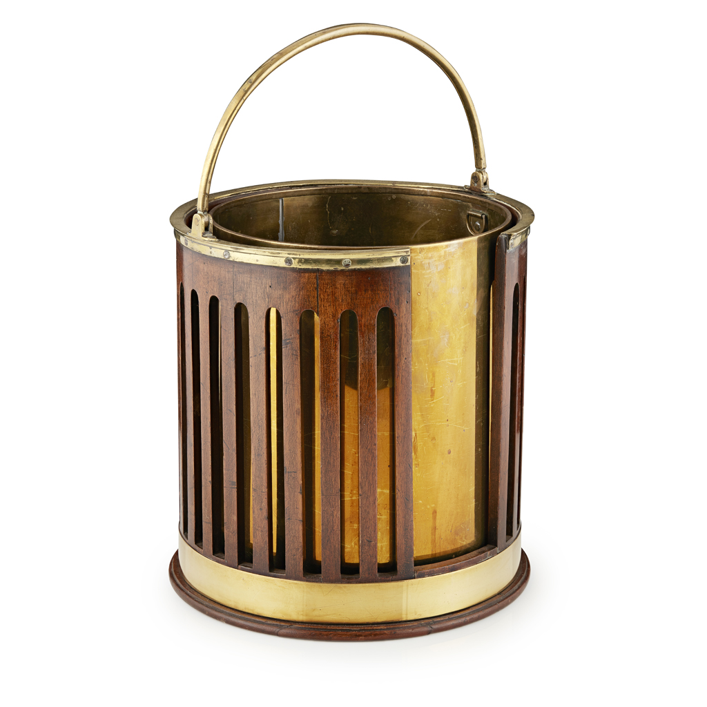 GEORGE III MAHOGANY AND BRASS PLATE BUCKET