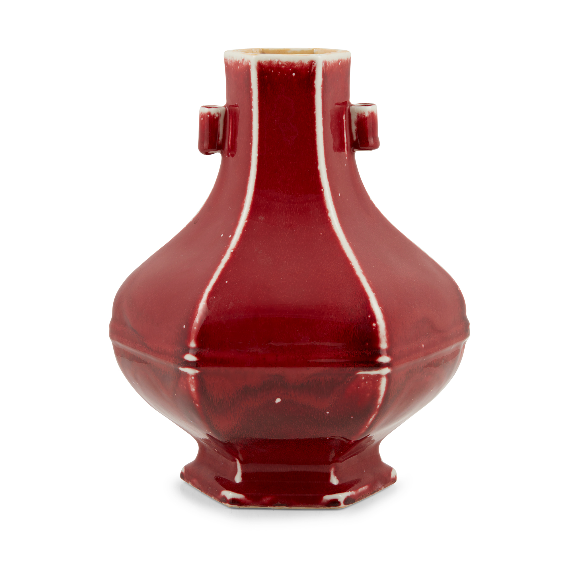 CHINESE COPPER RED GLAZED HEXAGONAL VASE