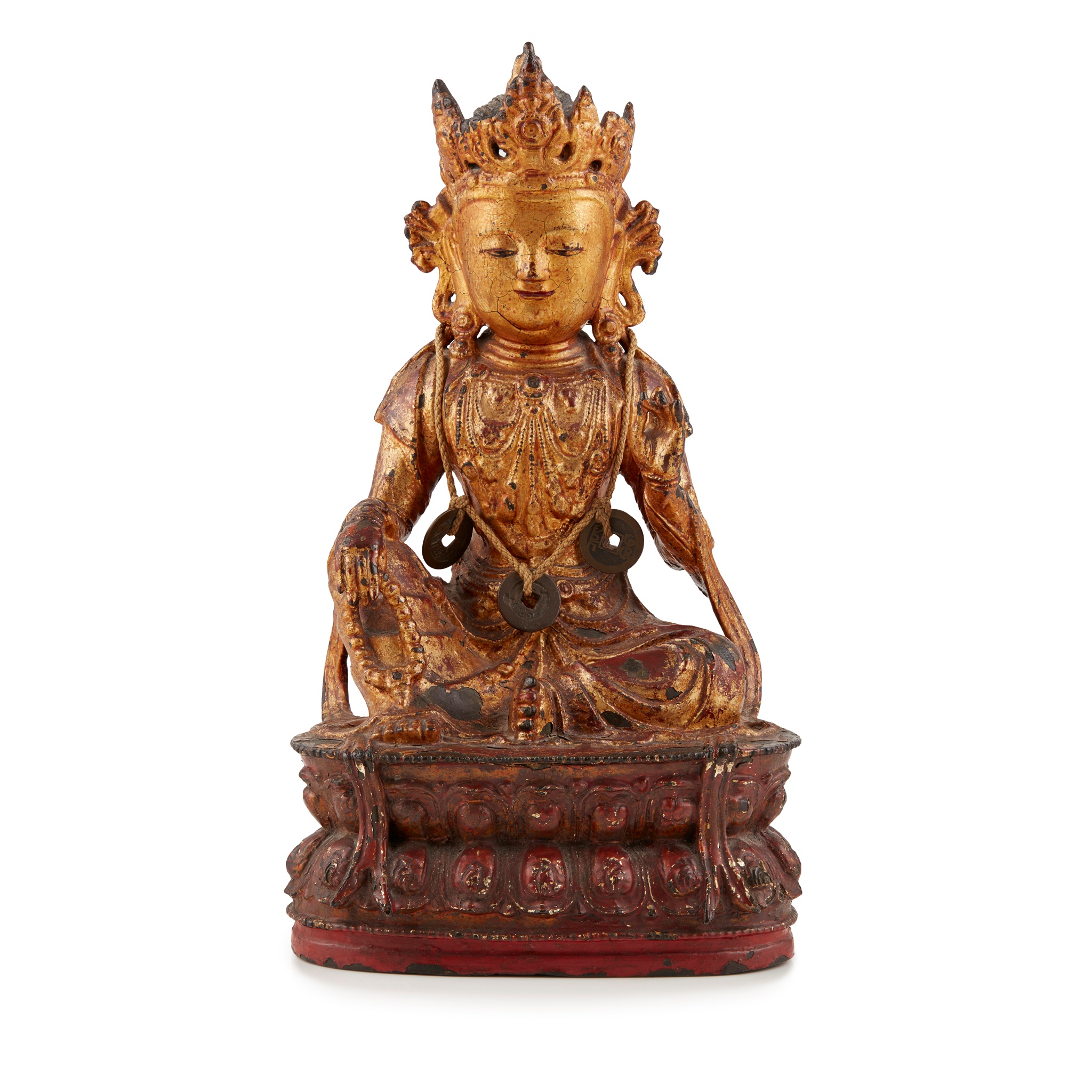 LACQUERED GILT BRONZE FIGURE OF GUANYIN
