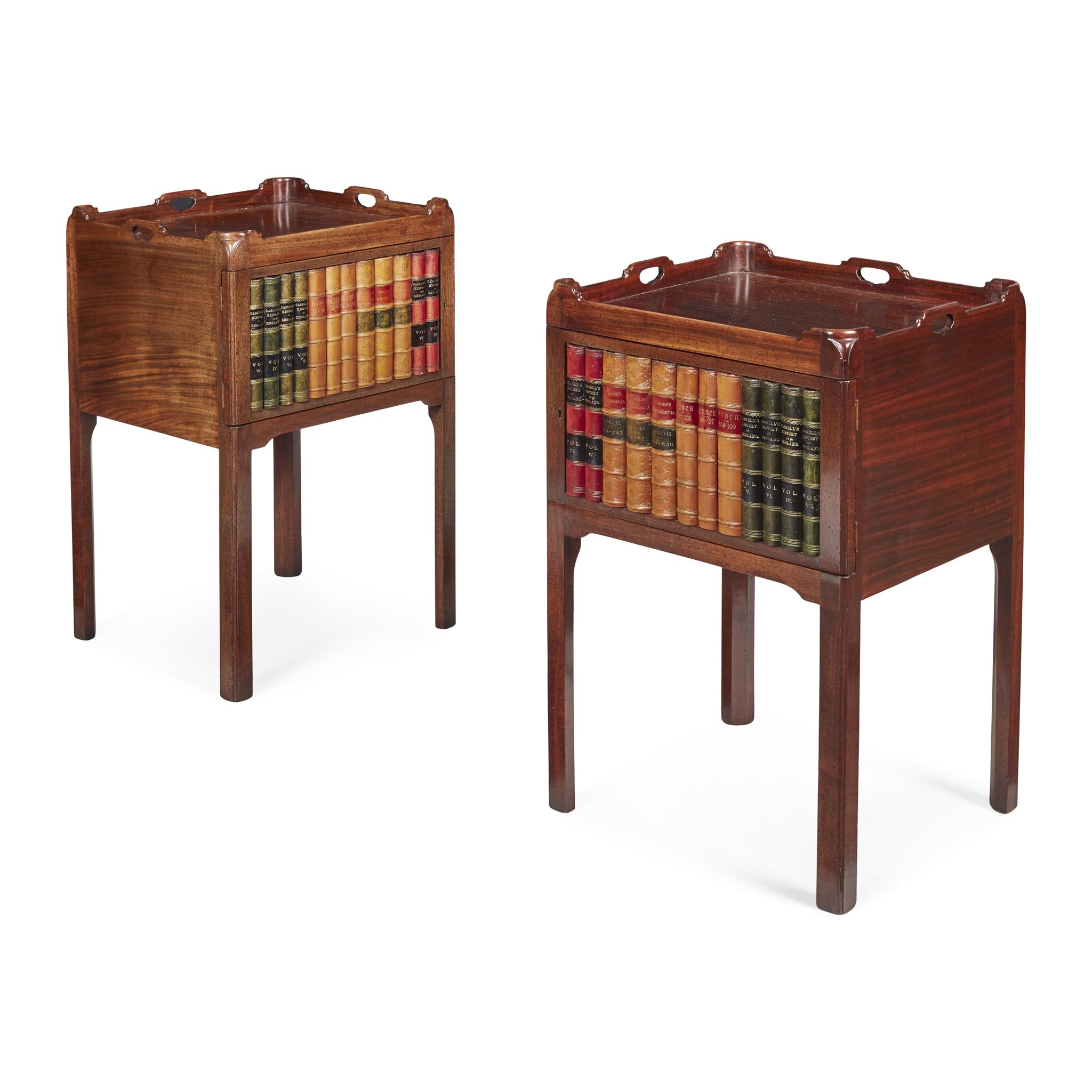 PAIR OF GEORGIAN STYLE MAHOGANY TRAY TOP BEDSIDE COMMODES