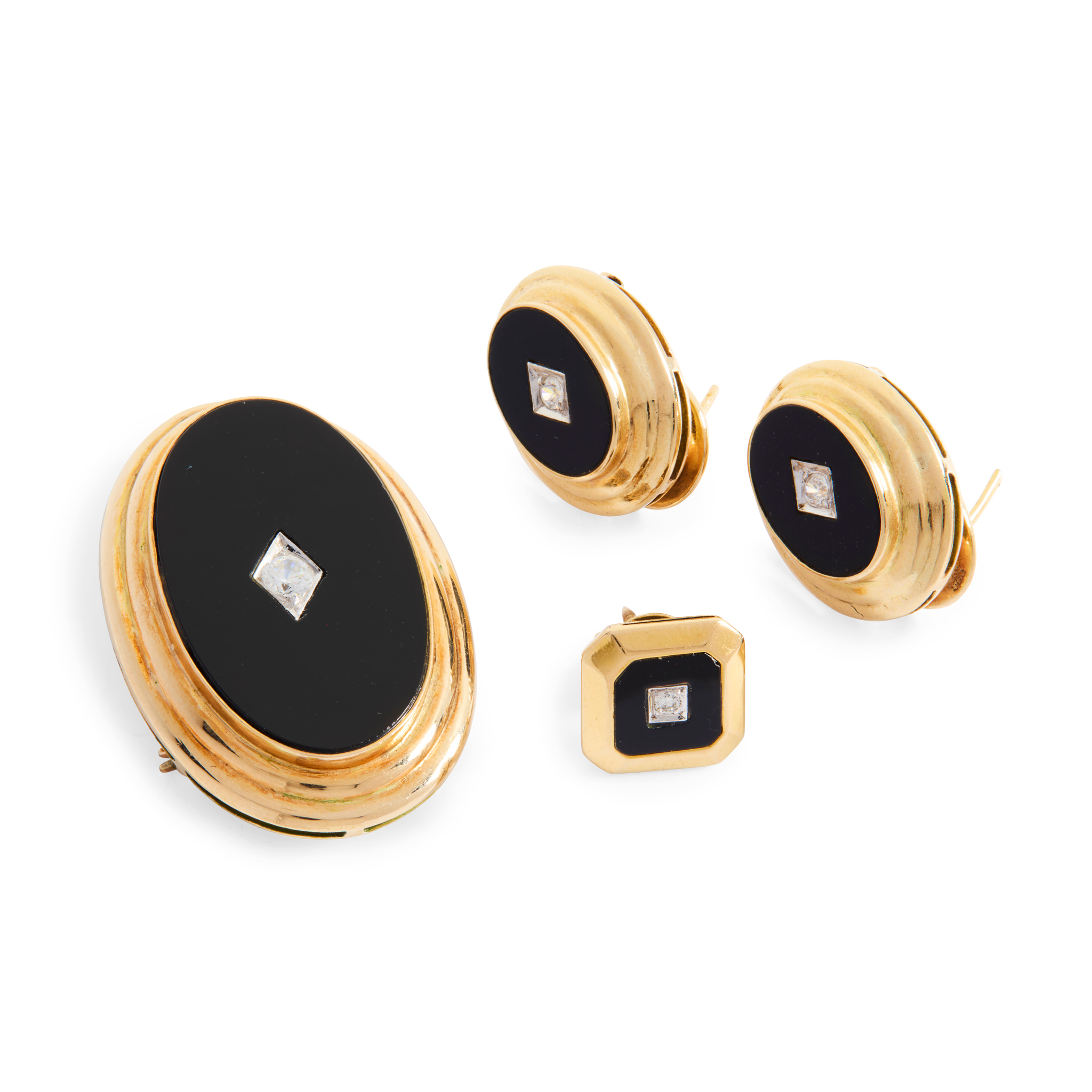A collection of onyx and diamond jewellery