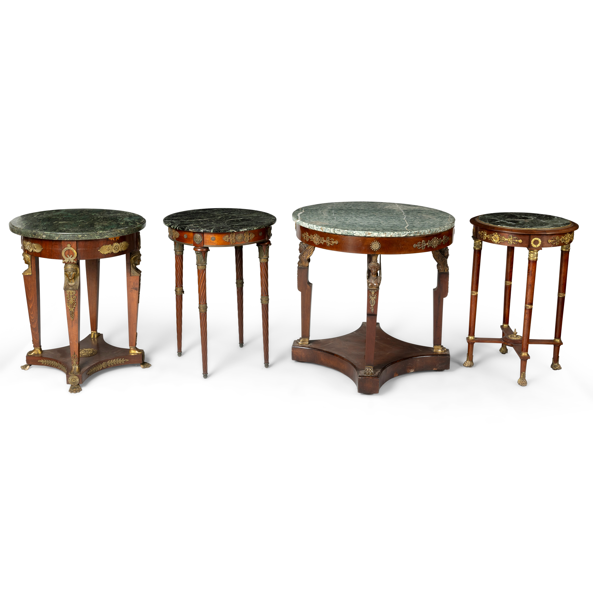 A MAHOGANY AND GILT METAL MOUNTED MARBLE TOP CENTRE TABLE