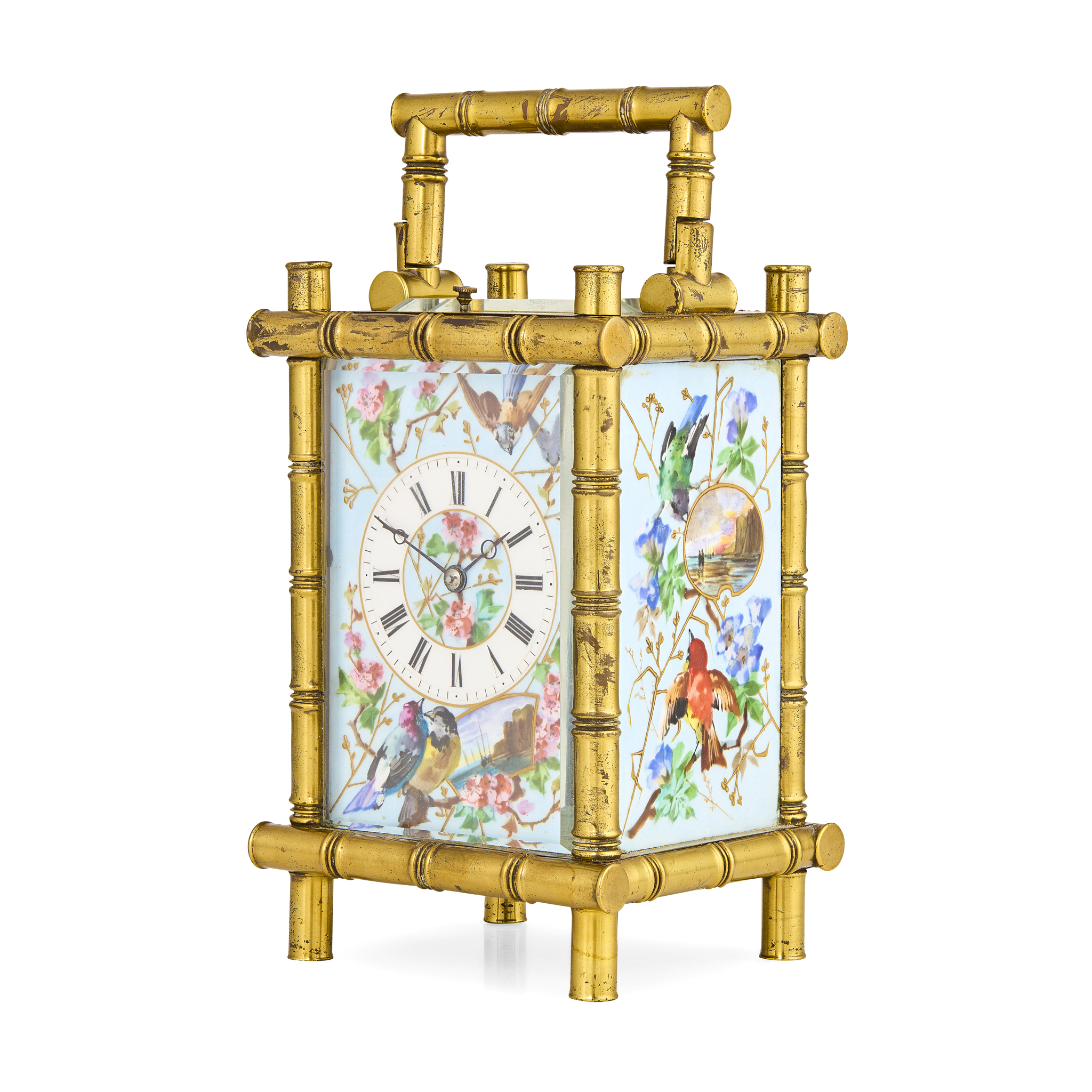 FRENCH BRASS AND PORCELAIN REPEATER CARRIAGE CLOCK