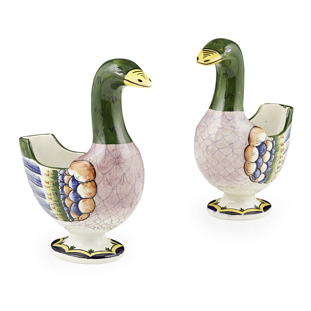 TWO LARGE WEMYSS WARE GEESE FLOWER HOLDERS