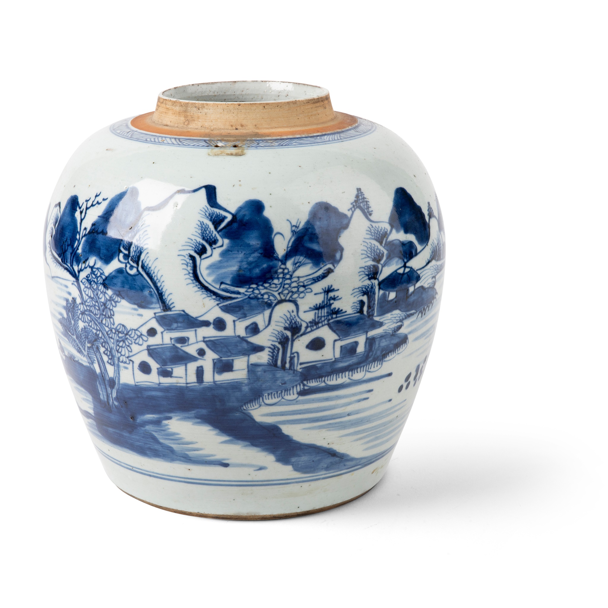 BLUE AND WHITE 'LANDSCAPE' GINGER JAR
