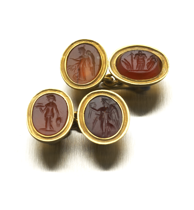 A pair of cornelian intaglio set cufflinks