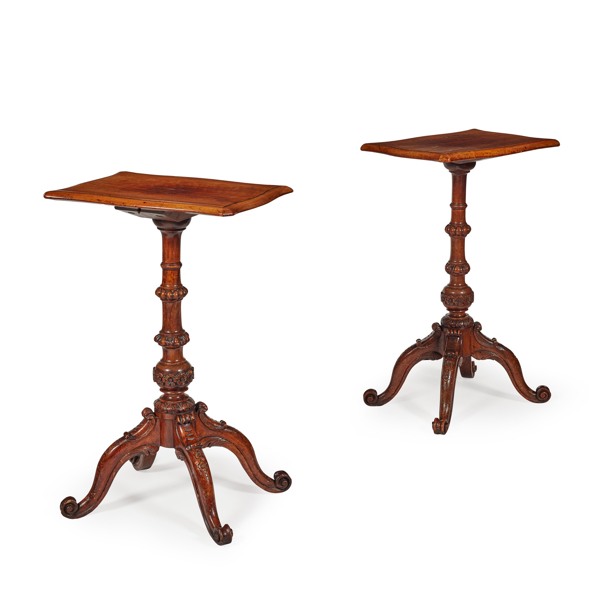 NEAR PAIR OF EARLY VICTORIAN WALNUT PEDESTAL TABLES