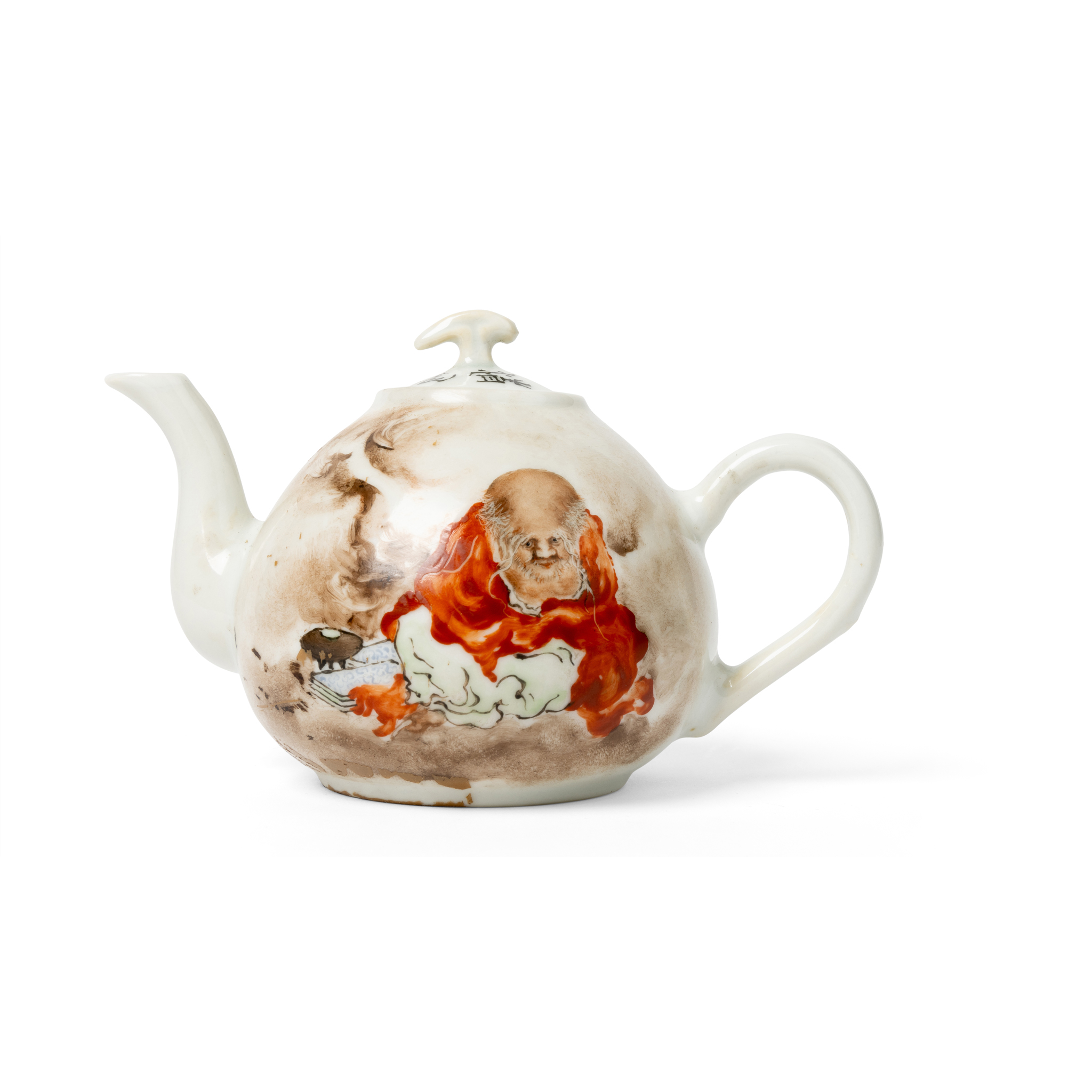 CHINESE FAMILLE ROSE 'IMMORTAL' TEAPOT WITH LID