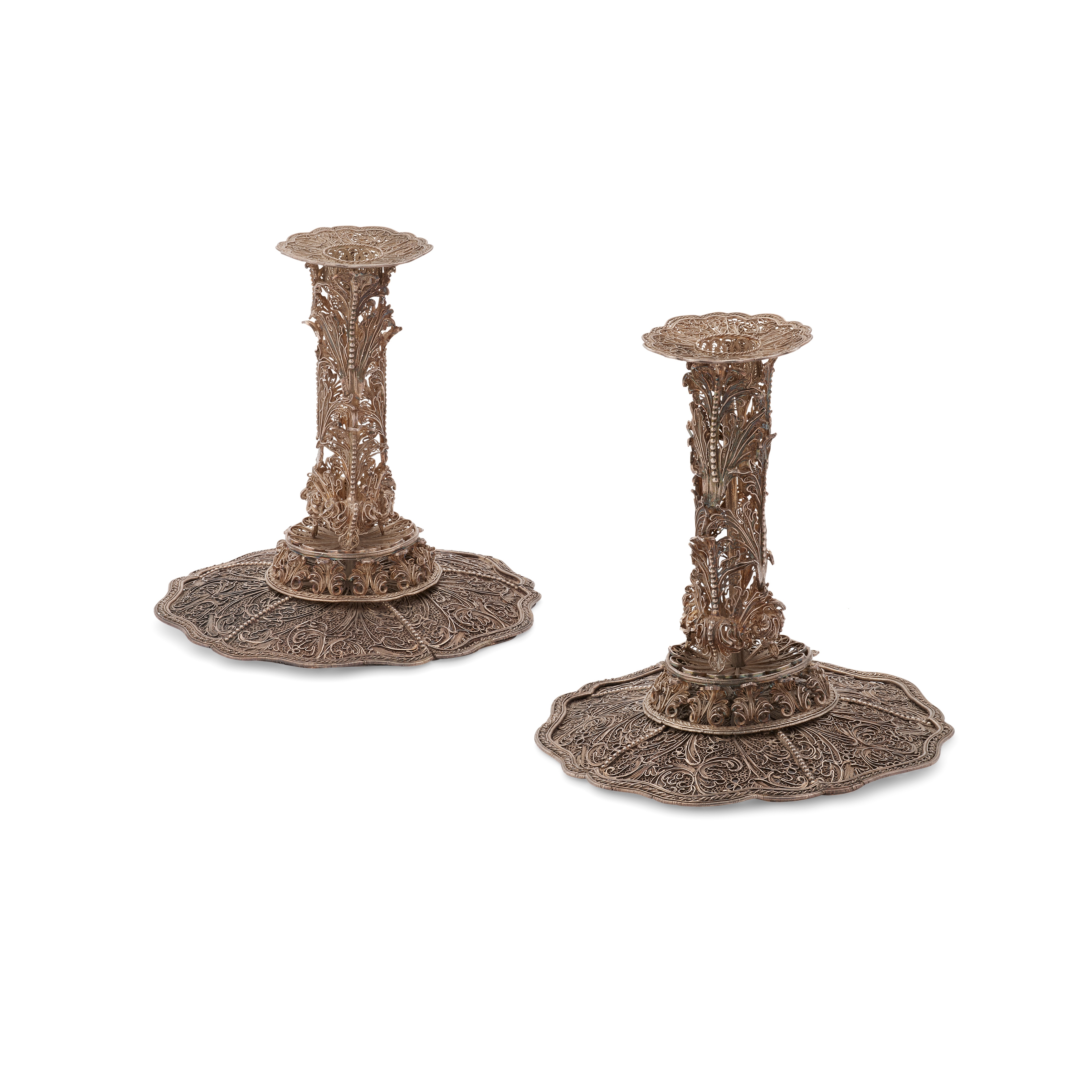A PAIR OF 18TH CENTURY CONTINENTAL FILIGREE CANDLESTICKS