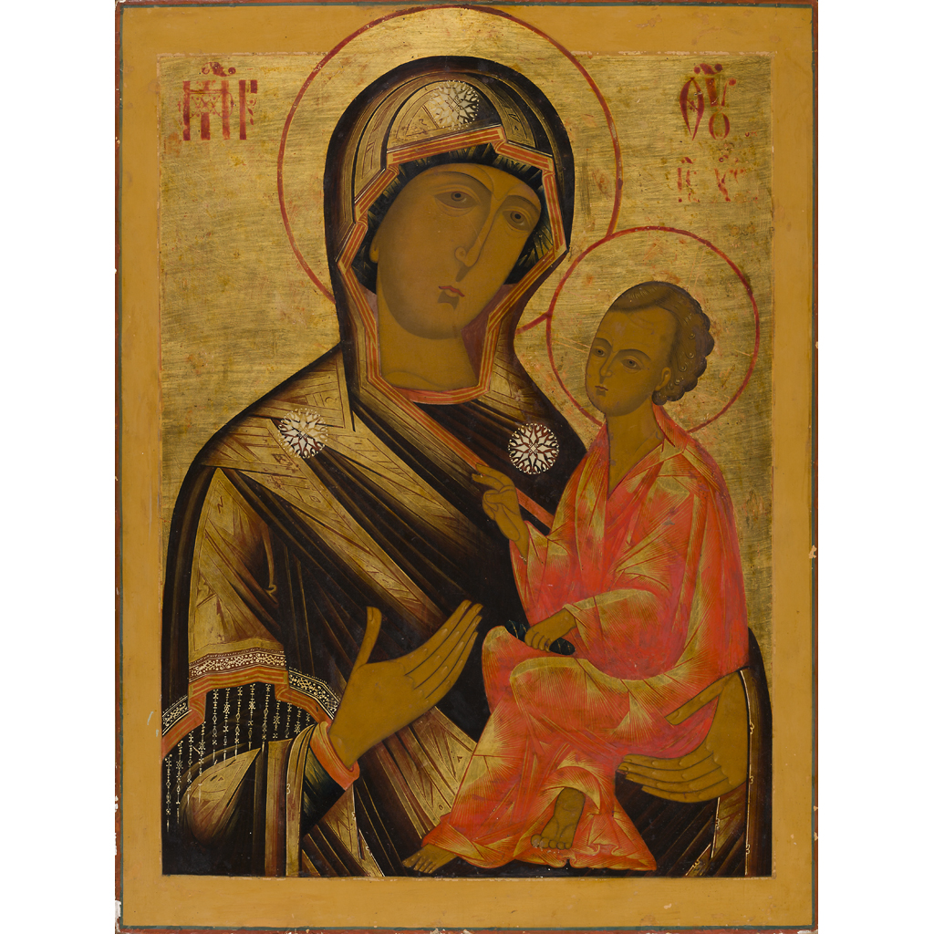 LARGE RUSSIAN ICON, 'MOTHER OF GOD OF TIKHVIN'