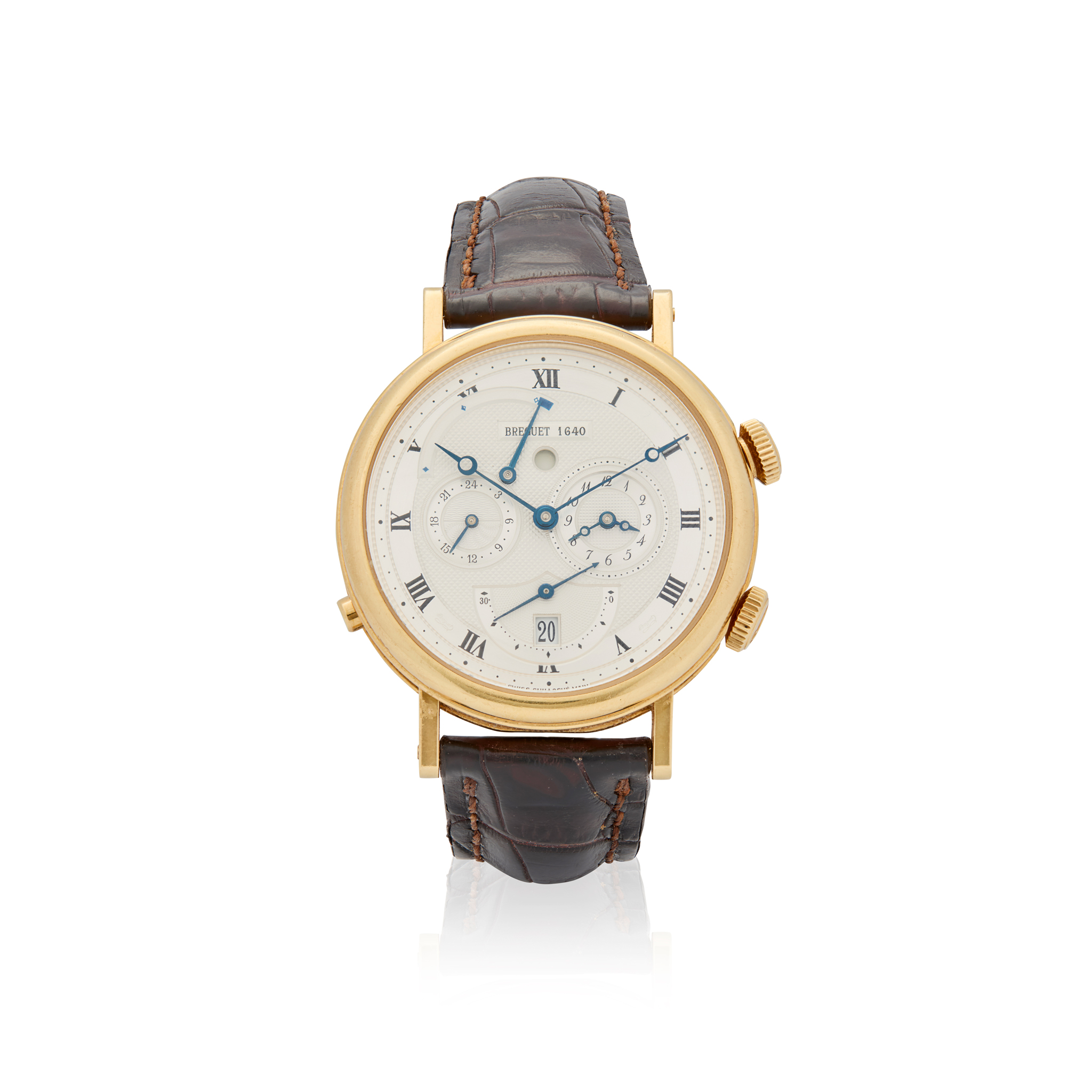 Breguet. A fine and unusual 18k gold automatic dual time zone alarm wristwatch