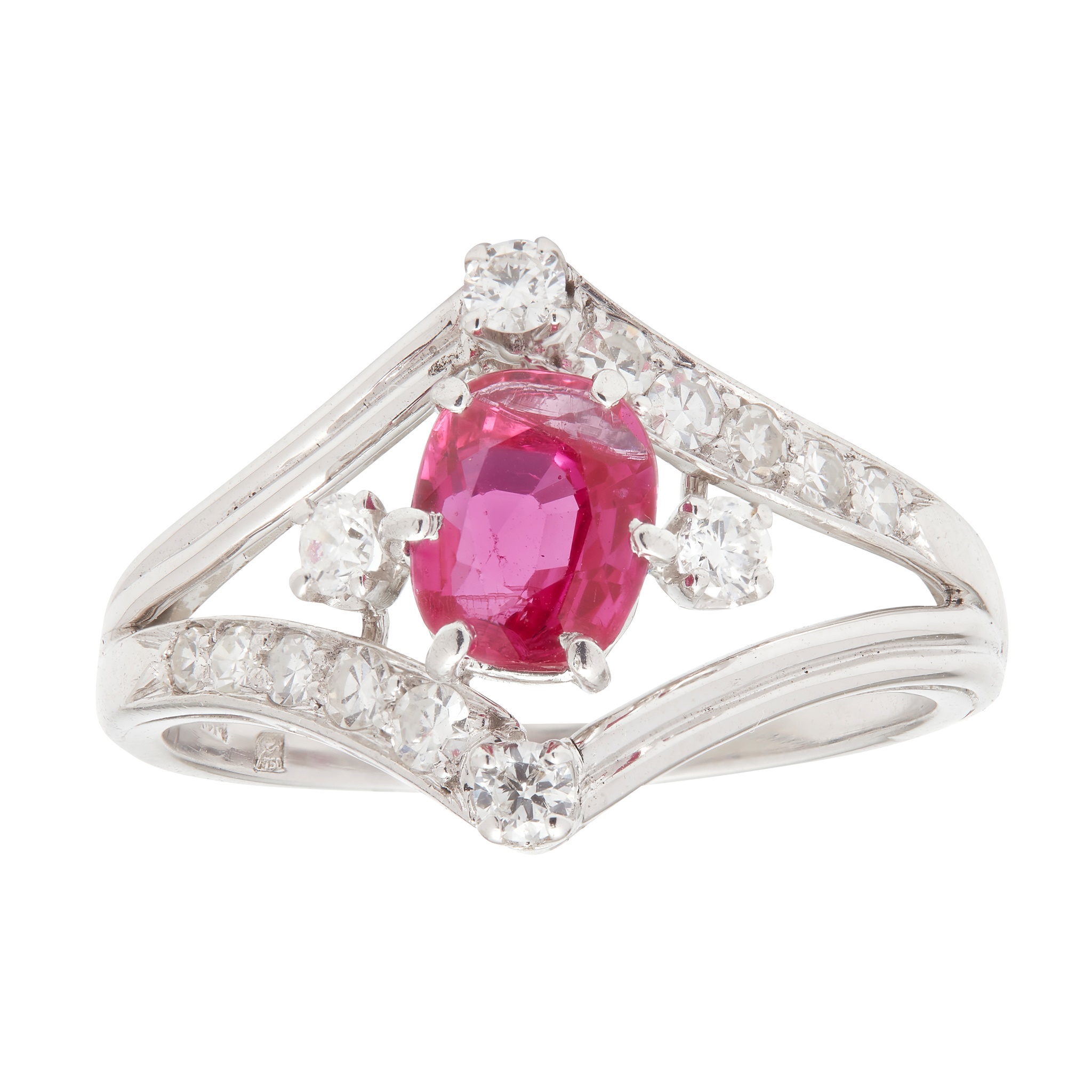 A Burmese ruby and diamond set ring