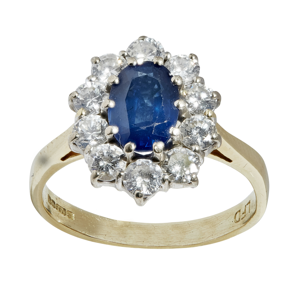 A sapphire and diamond set cluster ring