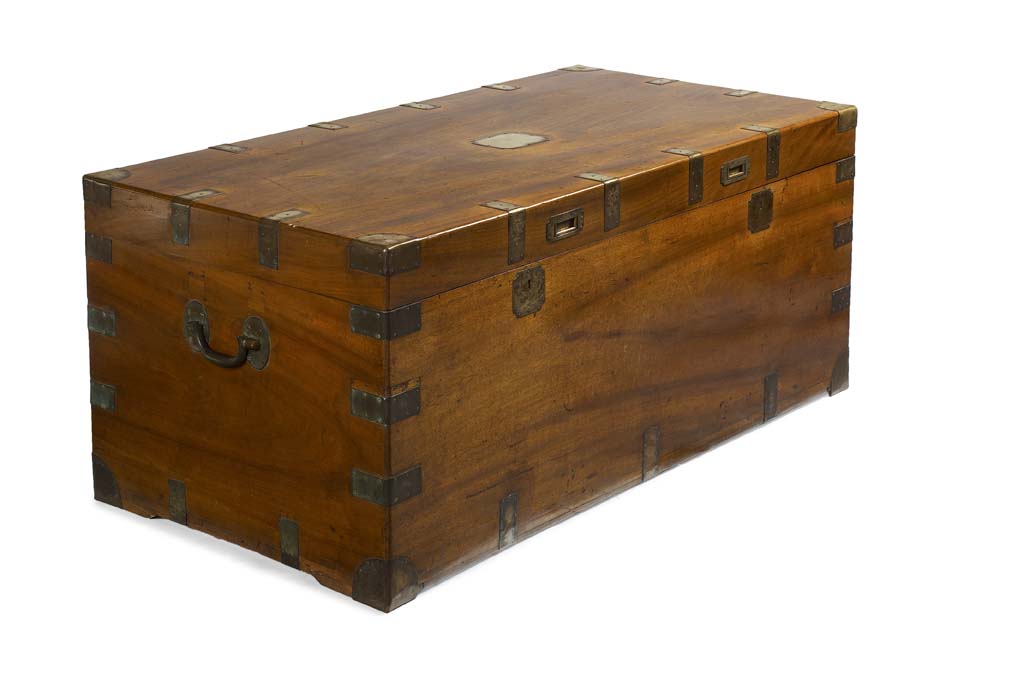 A 19th century camphorwood and brass bound Campaign chest