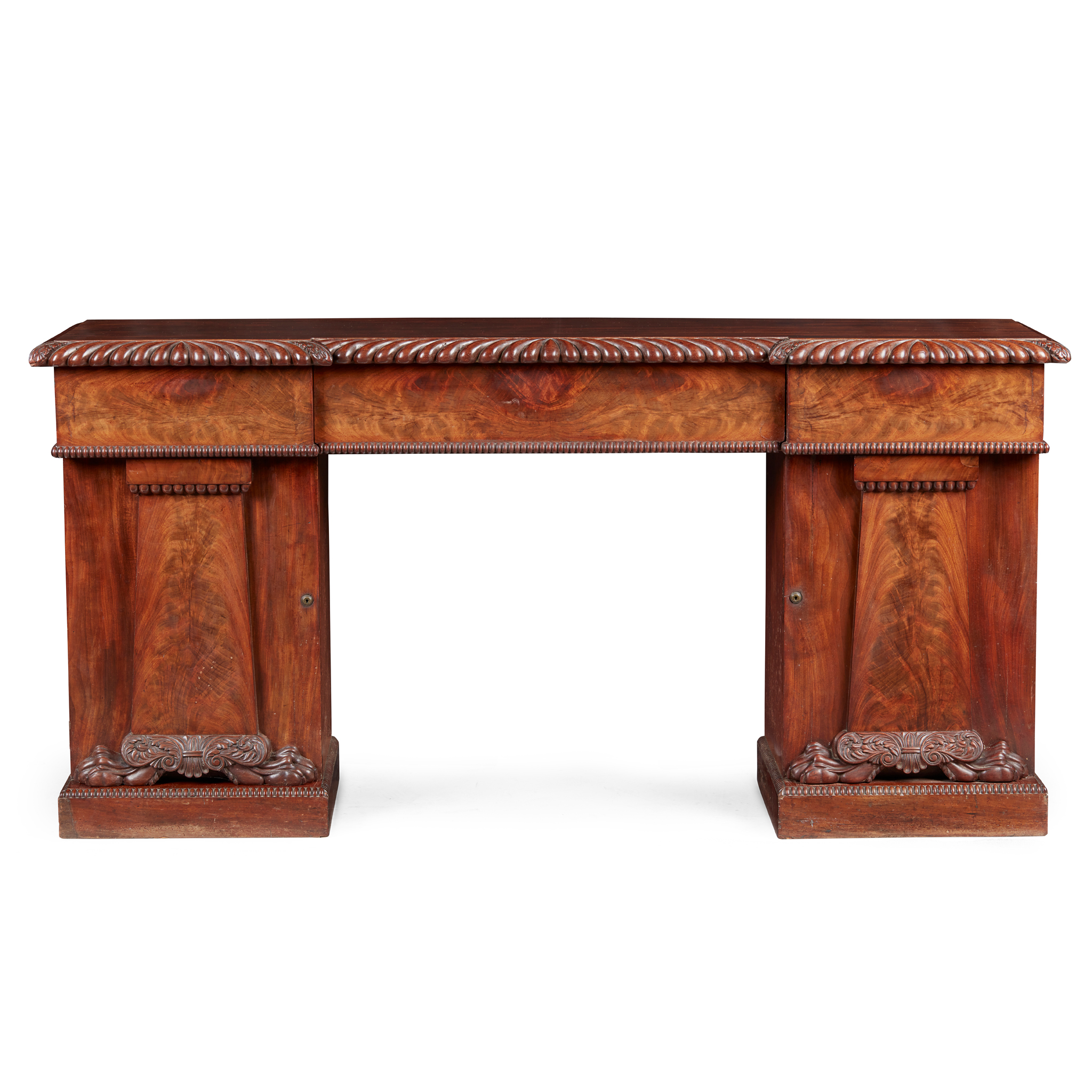 LATE REGENCY MAHOGANY PEDESTAL SIDEBOARD
