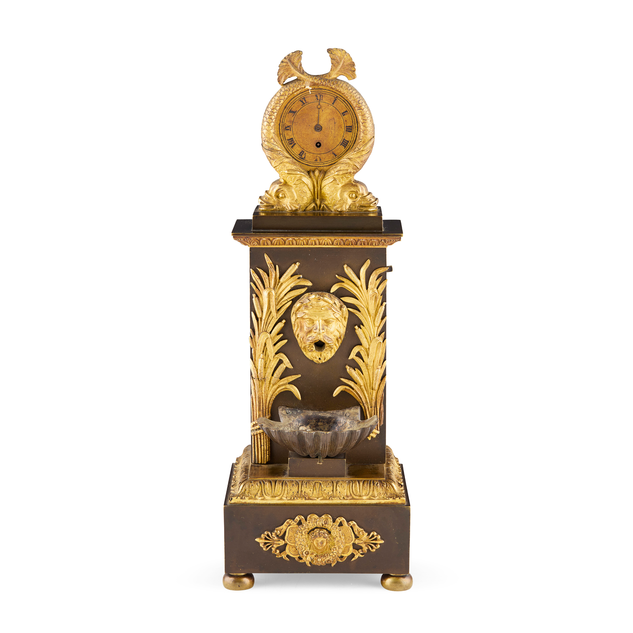 FRENCH CHARLES X PATINATED AND GILT BRONZE 'FOUNTAIN' AUTOMATA CLOCK