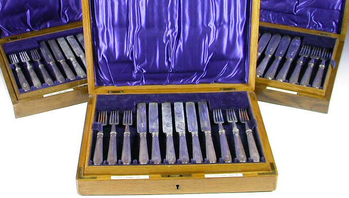 A part canteen of silver cutlery