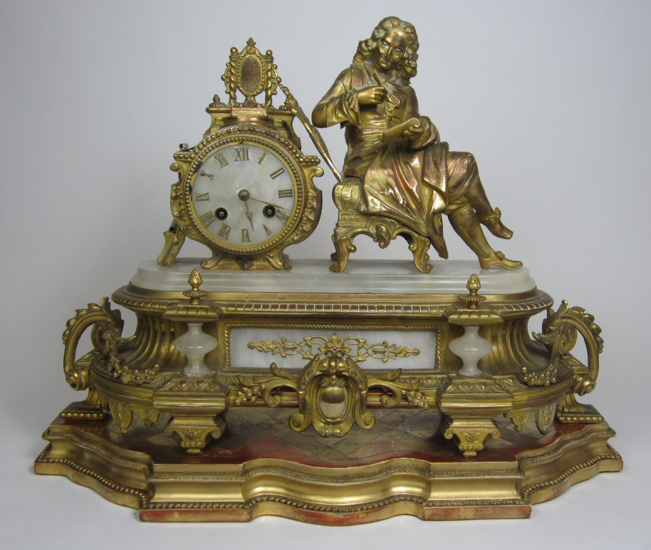 FRENCH GILTMETAL AND ALABASTER MANTLE CLOCK, BY P.H. MOUREY