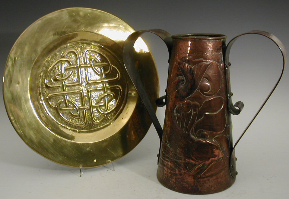 A Newlyn twin handled copper vase,