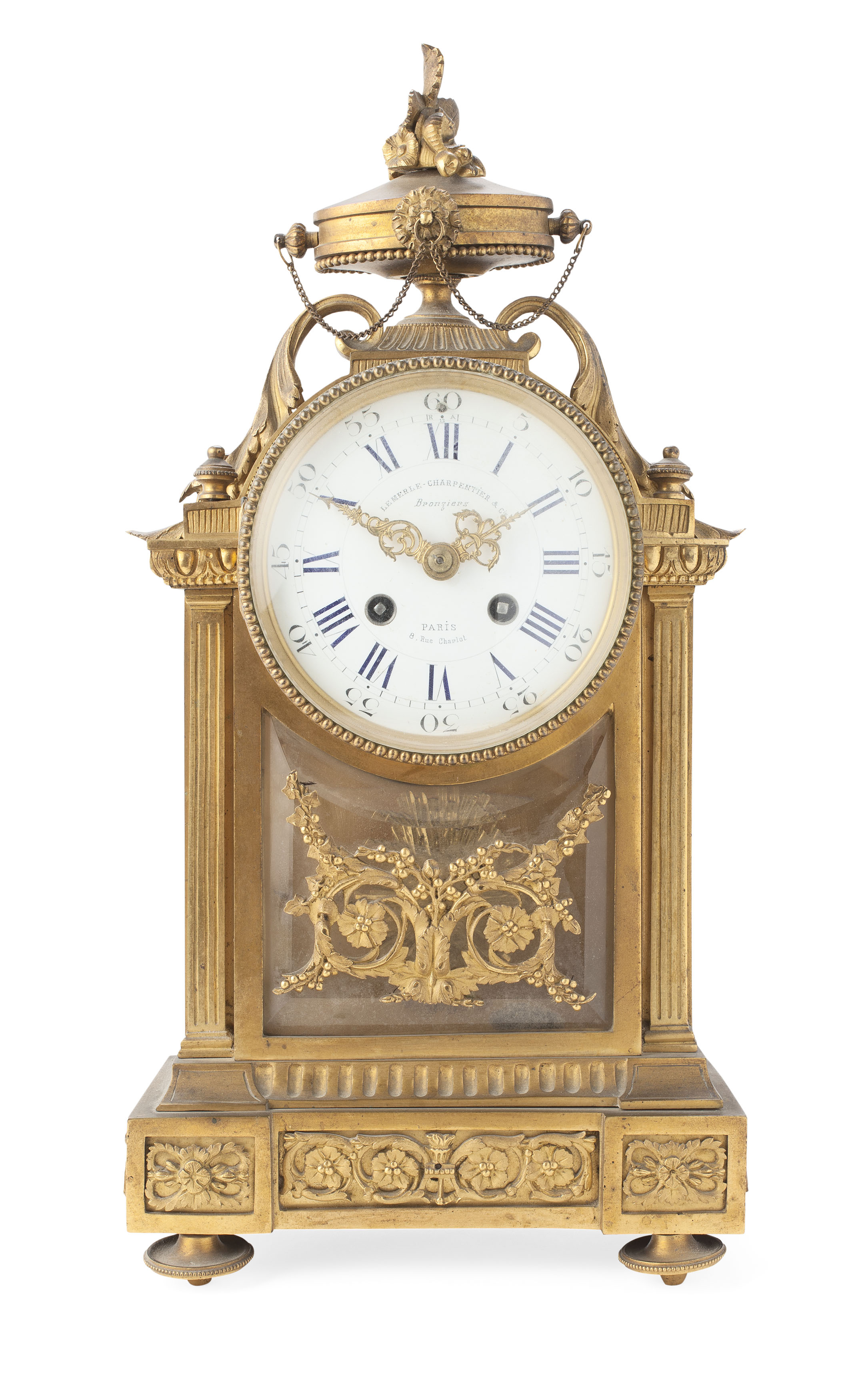 GILT BRONZE MANTEL CLOCK, BY LEMERLE-CHARPENTIER & CIE.
