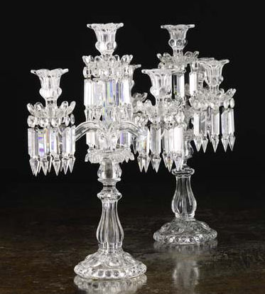 A pair of late 20th century Baccarat four light candelabra lustres
