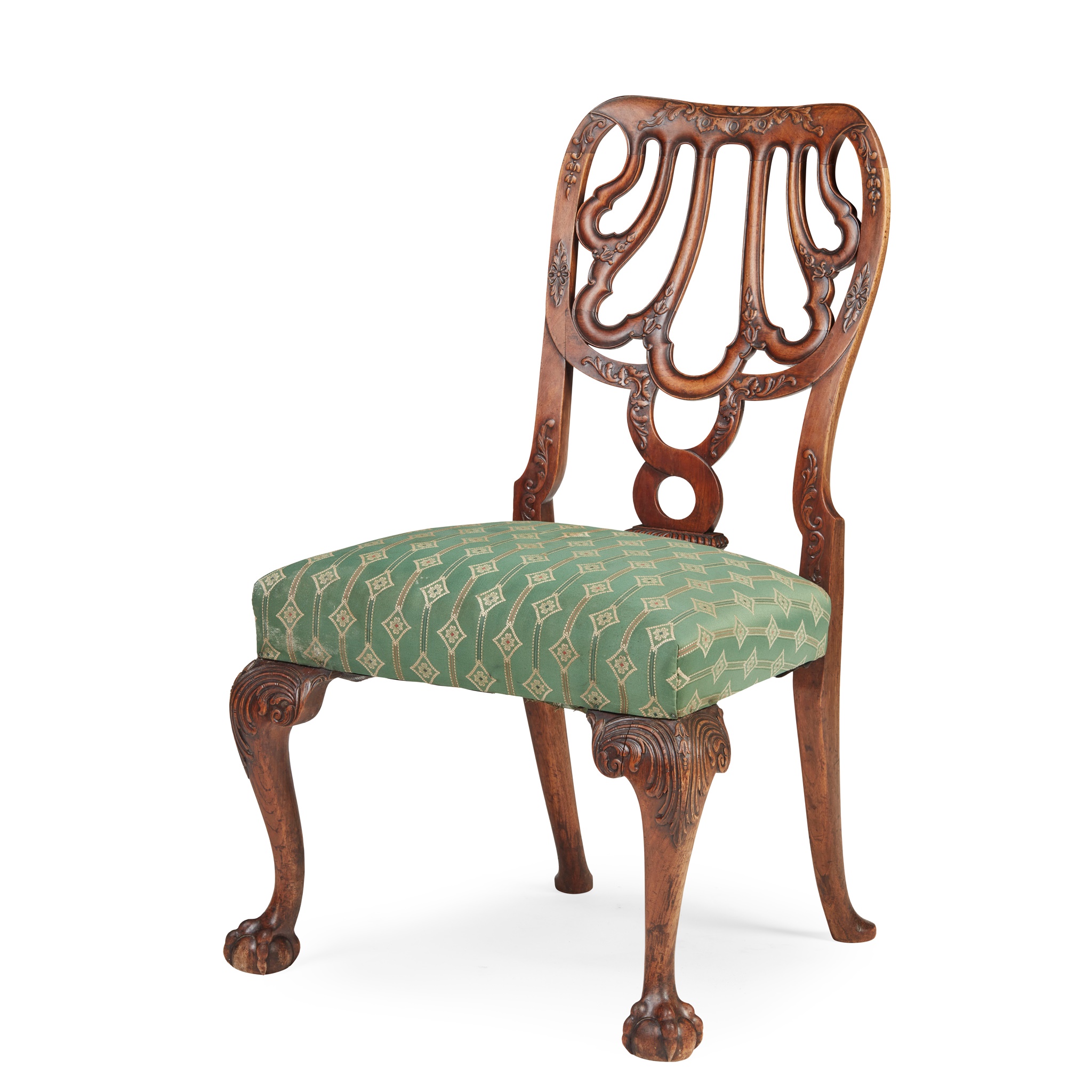 GEORGE II CARVED MAHOGANY SIDE CHAIR, TO A DESIGN BY GILES GRENDEY