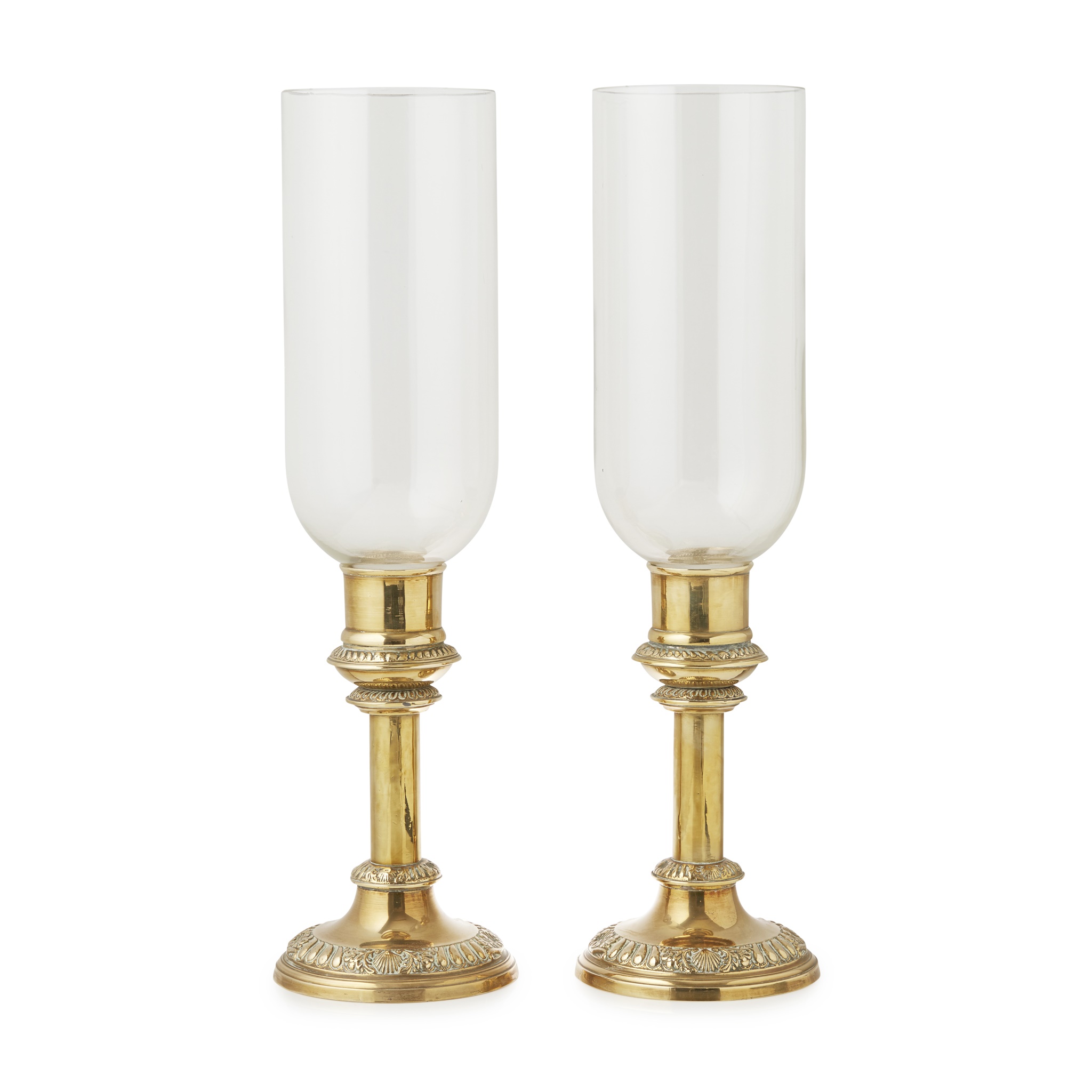 PAIR OF GEORGIAN STYLE BRASS STORM LAMPS BY MOTTAHEDEH