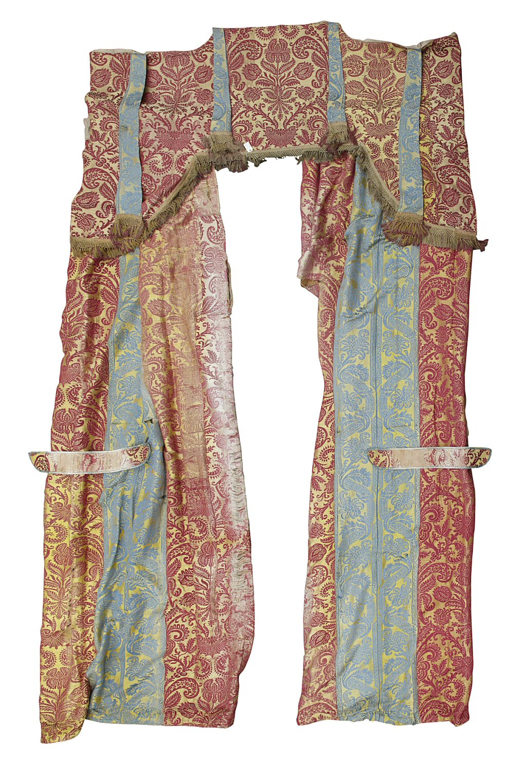 FIVE PAIRS OF DAMASK SILK CURTAINS