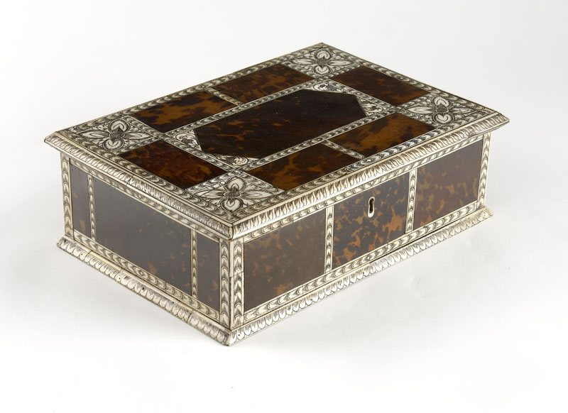 An 18th century Indo-Portuguese tortoiseshell and ivory work box